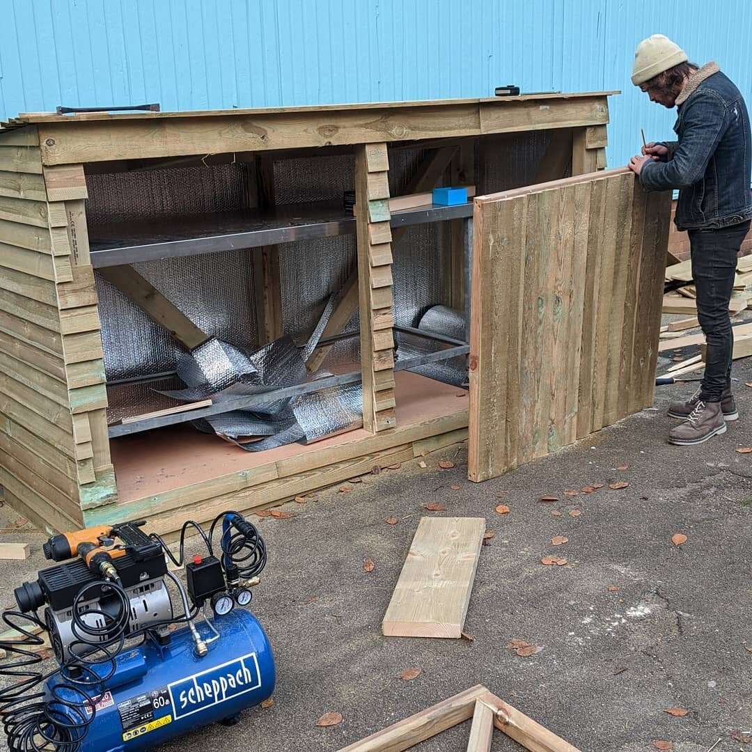 Jack Nerewski building the new clay store. This will create more room inside for socially distanced workspaces