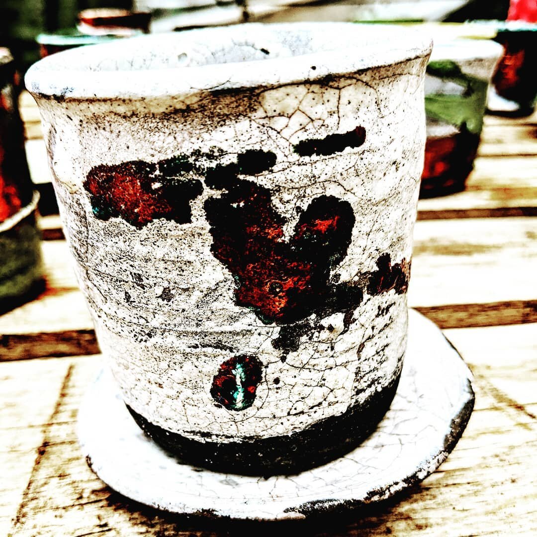 Super little pot &amp; saucer made by Tom Clarke at today's Raku Workshop