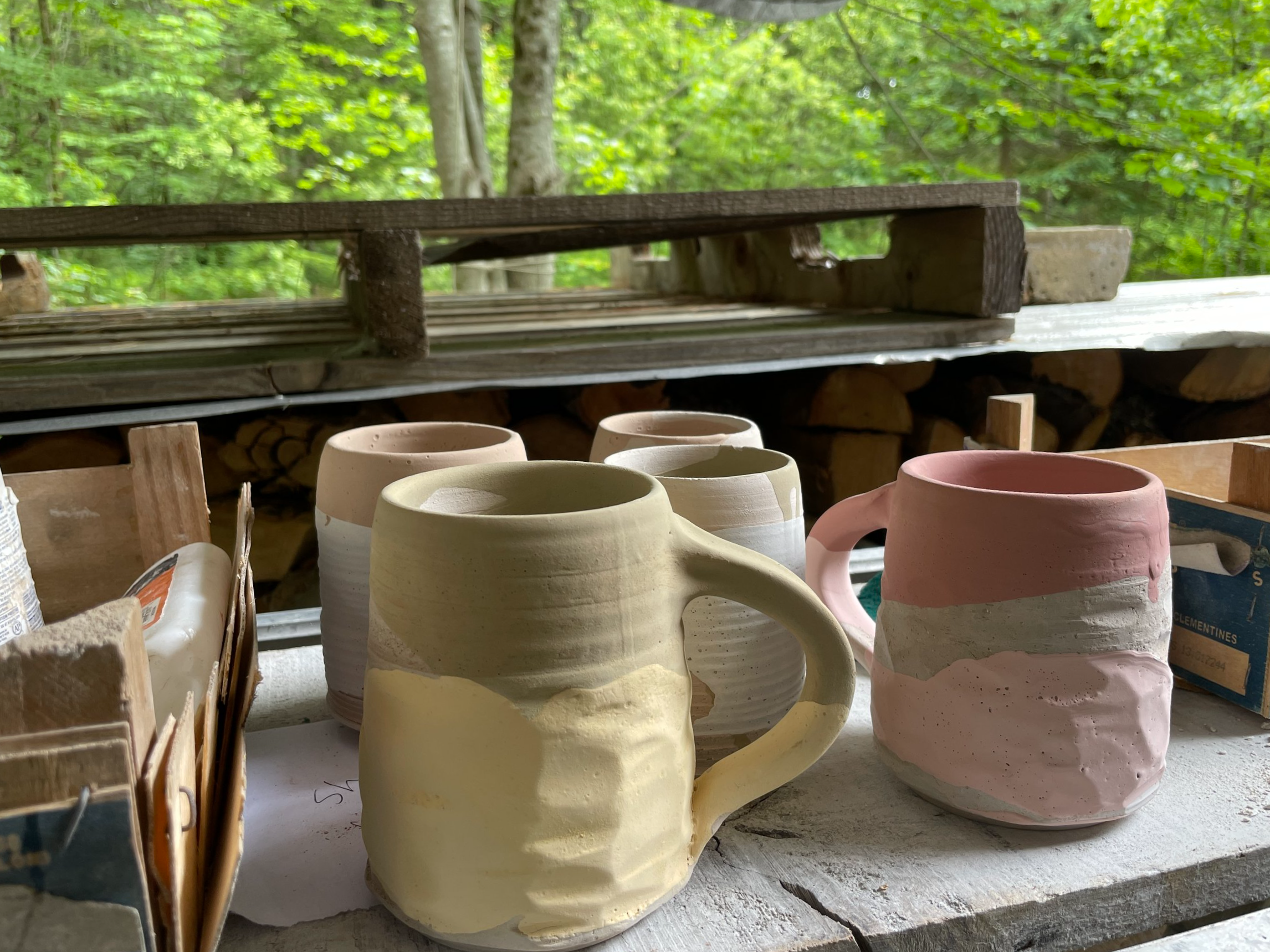 My greenware, glazed, and ready to be stacked in the kiln