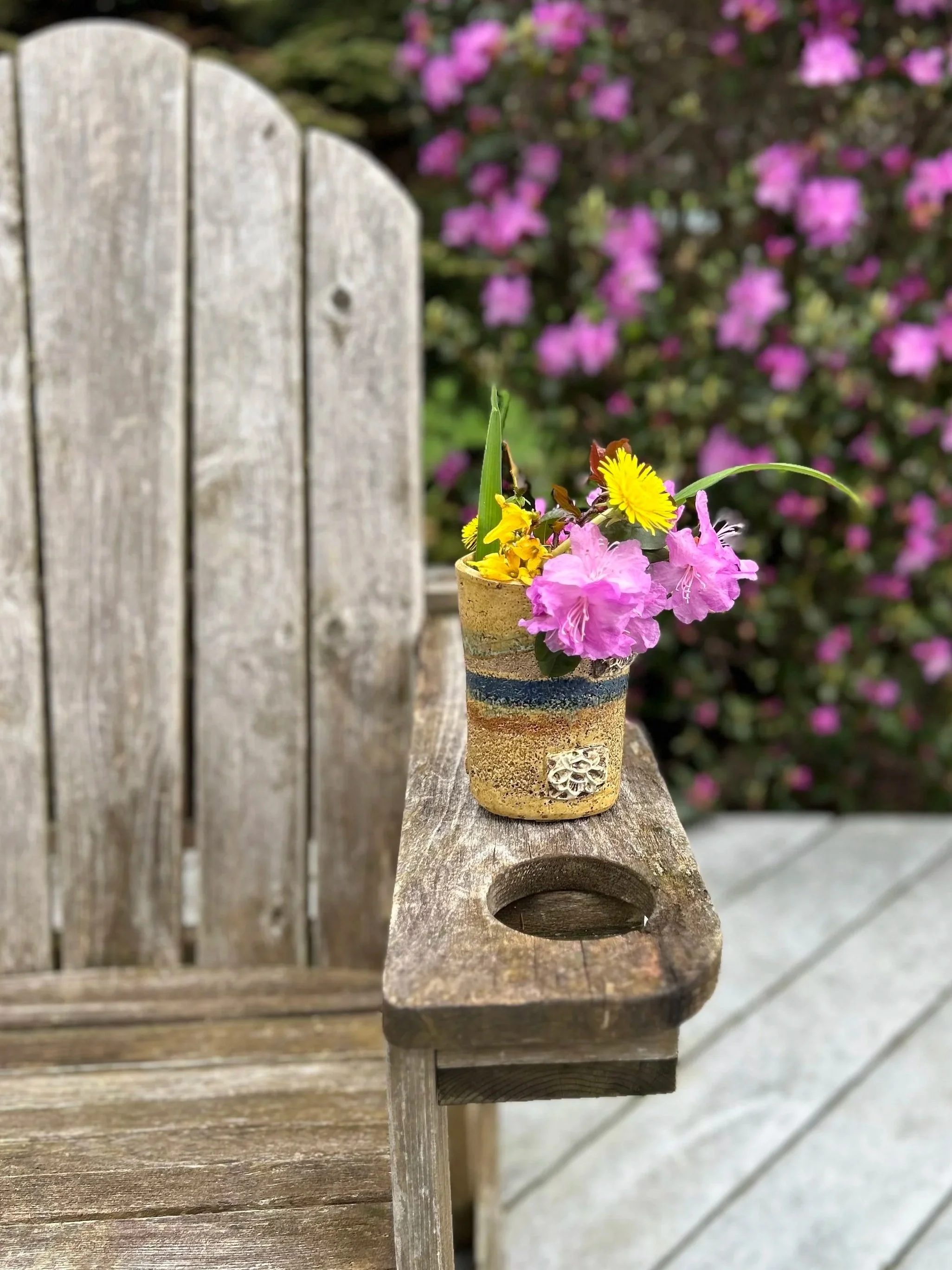 Audrey's vase with her flower arrangement.