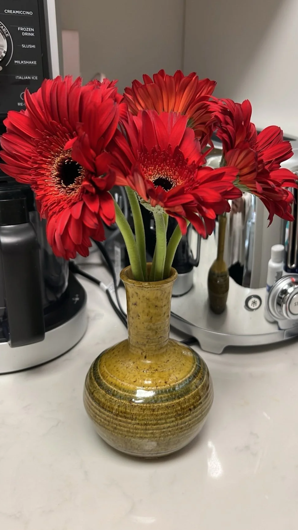 Clay's vase, a sunny birthday surprise.