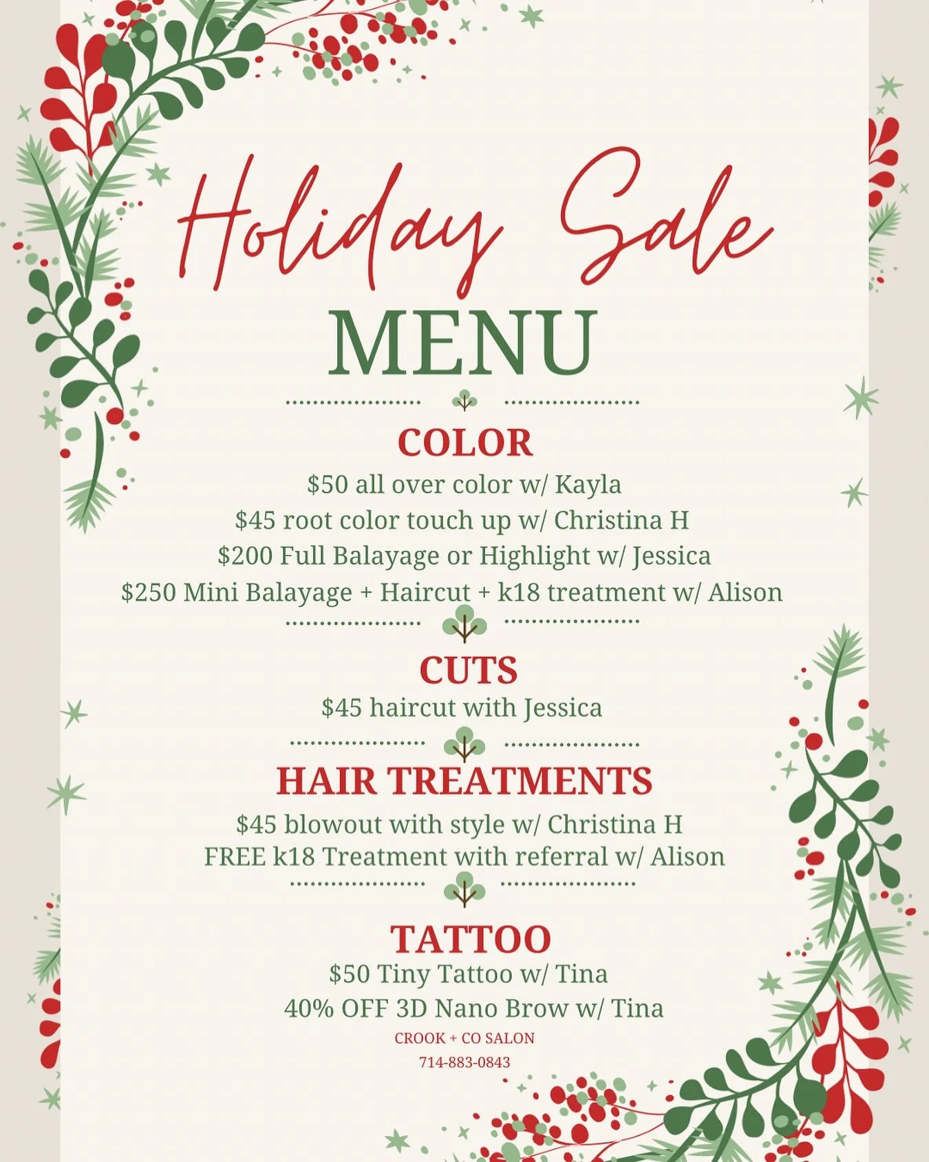 Hard Launch of our Annual Holiday Specials! Valid NOW through December 31st. How to book? 👇🏼👇🏼👇🏼 
.
.
Text or DM with your service request and must mention this post. Limited availability for specials! Spaces will fill up!
.
.
#holidaysale #hai
