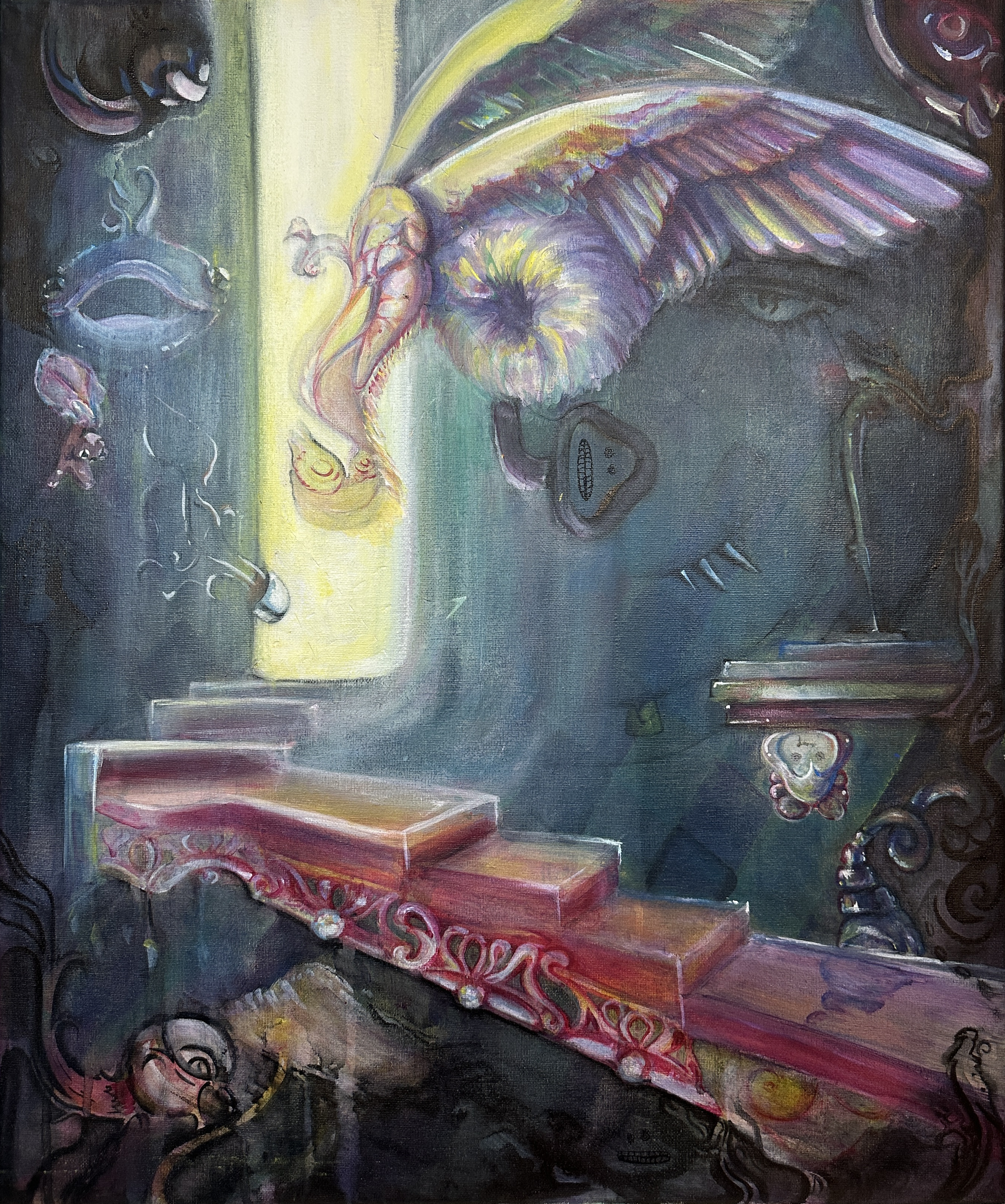 Staircase Realm I, The first step is already taken, even if no one saw it
60 × 50 cm, Acrylic on canvas, 2025