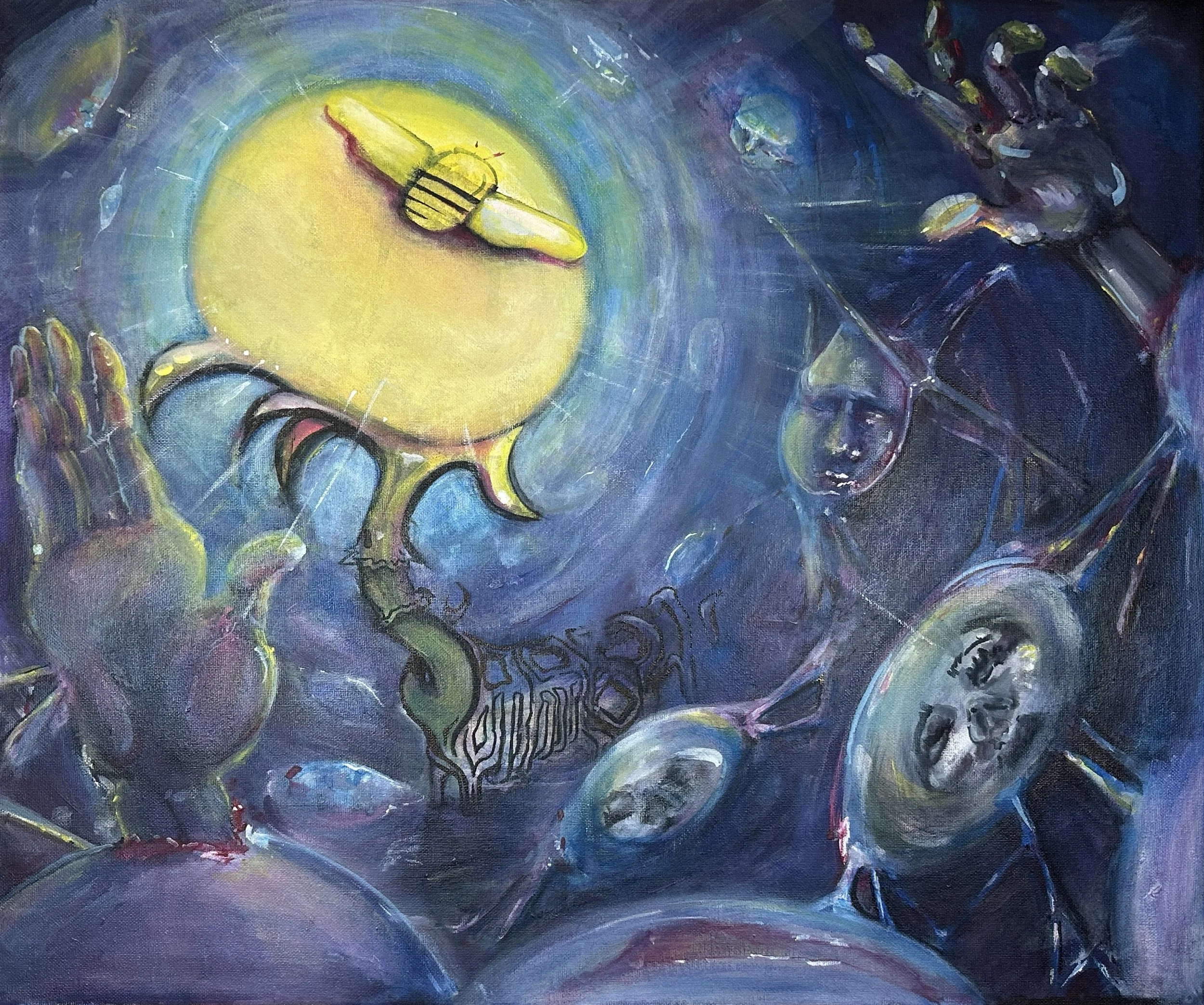 A Sticky Situation, 60 × 50 cm, Acrylic and ink on canvas, completed on the Jan 5th 2026