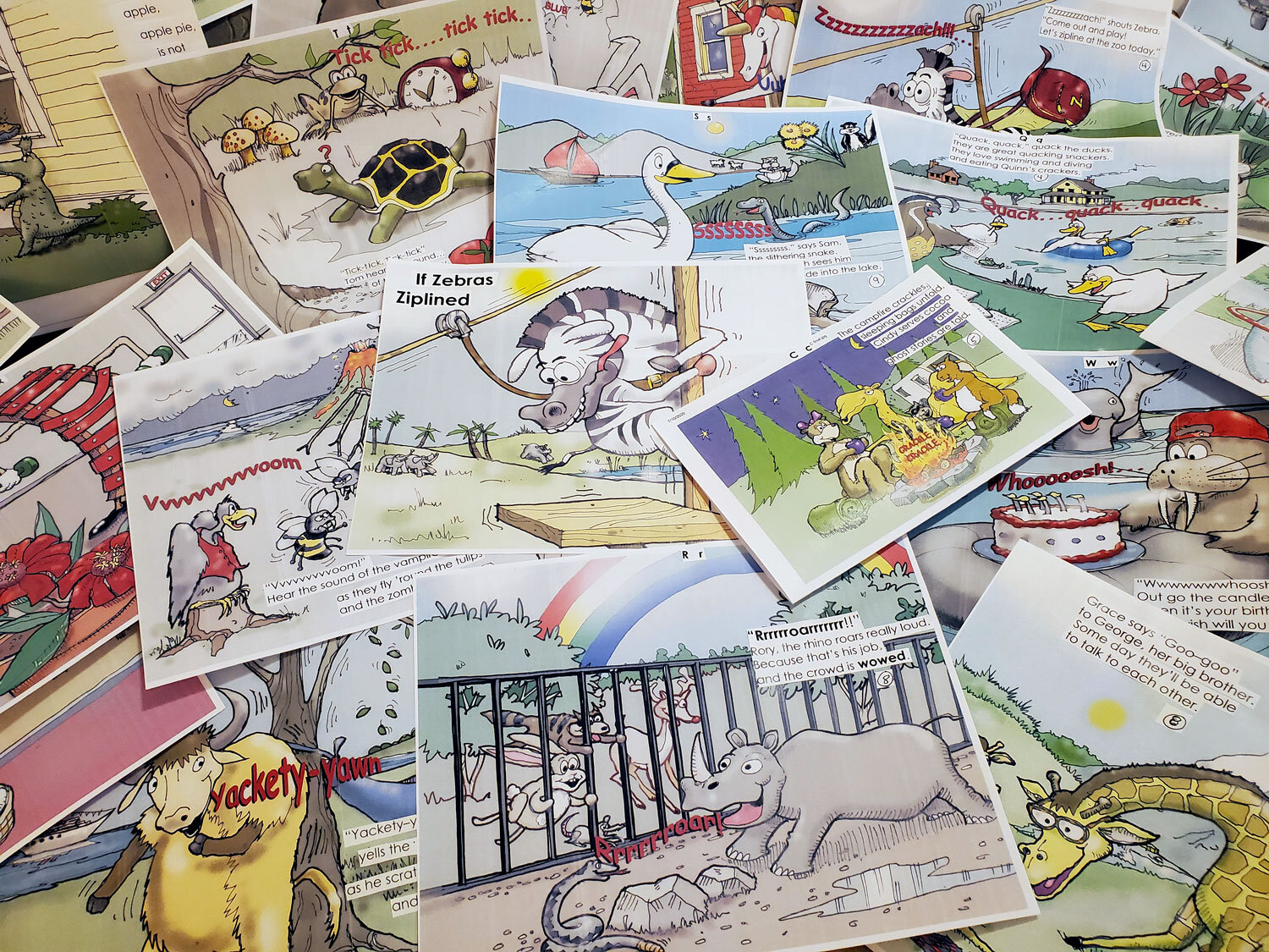 A photograph of many of the pages of If Zebras Ziplined