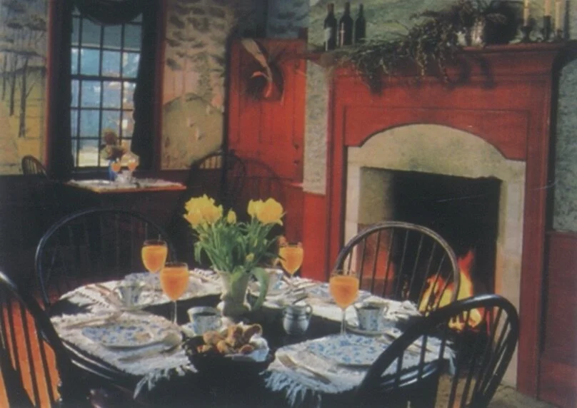 Reclaimed marble fireplace. 1983. The Inn on the Green, New Marlborough MassachusettsWooden mantle and surround: Peter Murkett