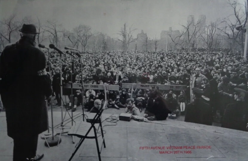 March 25, 1966, Fifth Avenue Vietnam Peace Parade.This was my first ever visit to NYC.  Years later — at a used book shop in Boston — I found this photo of me at the protest.  I am circled in red and am with Jimmy Jones of the Student Nonviolent Coo…