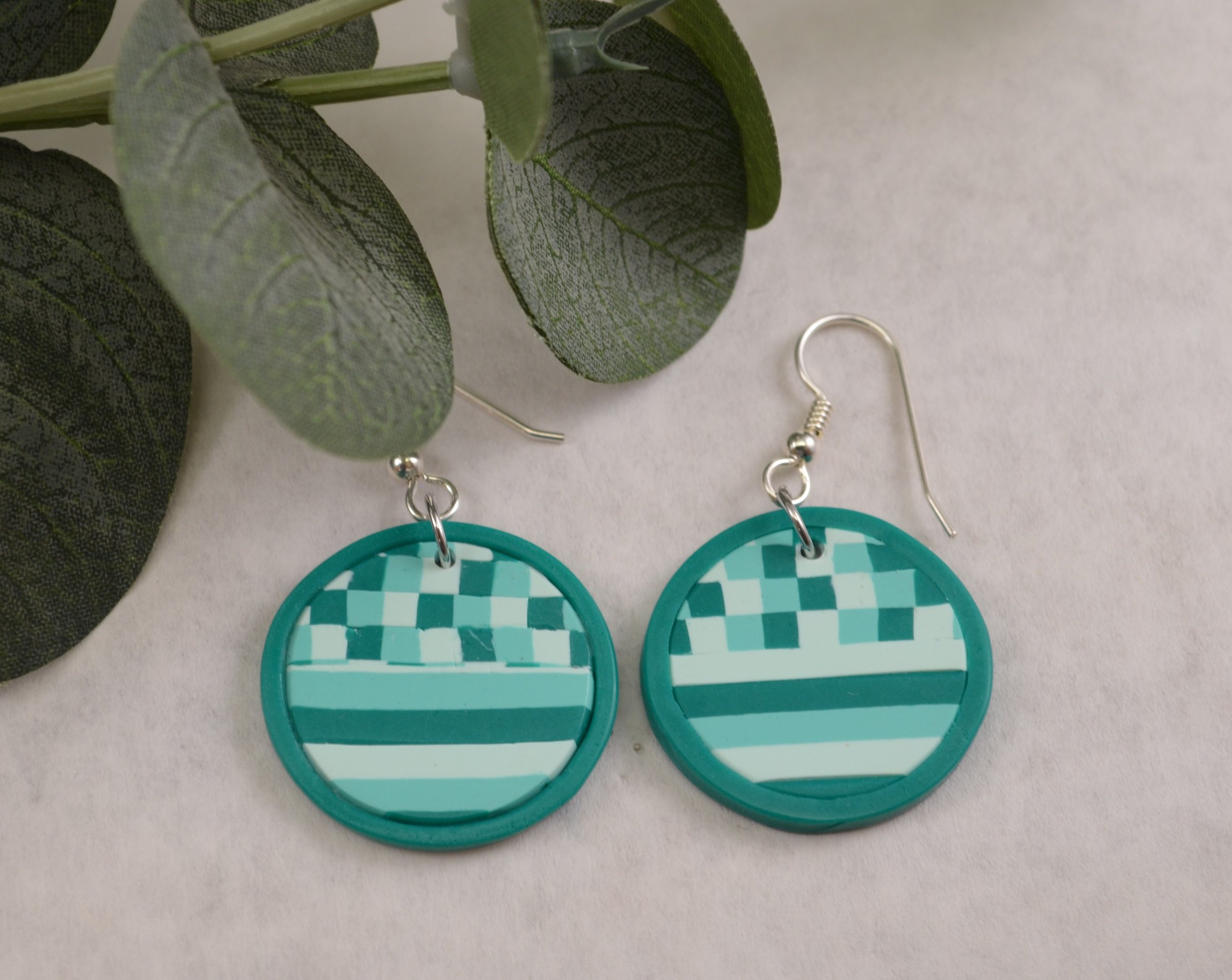 Earrings Turquoise Stripe with check 2.JPG