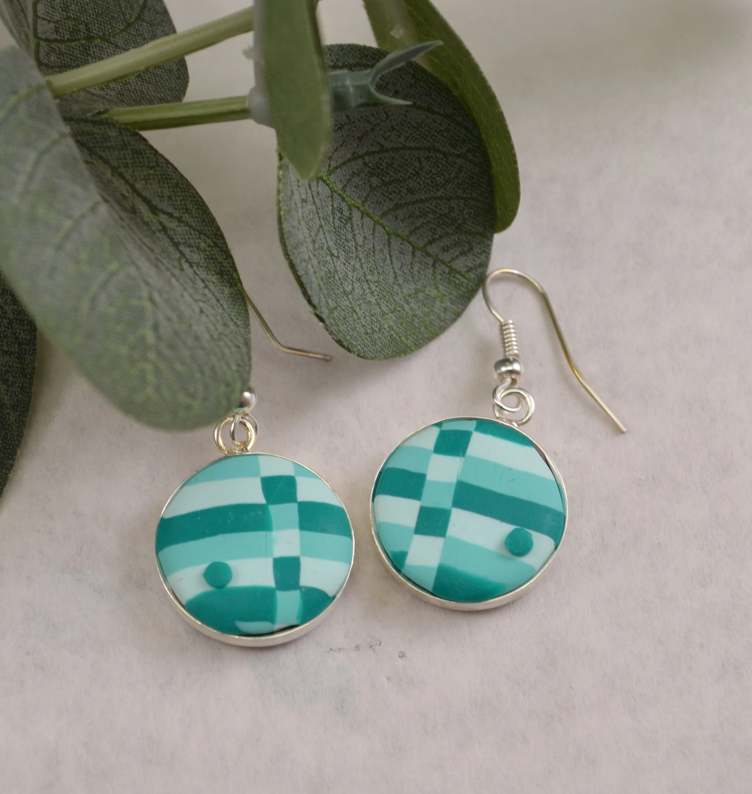 Earrings Turquoise Check with dot 1.JPG