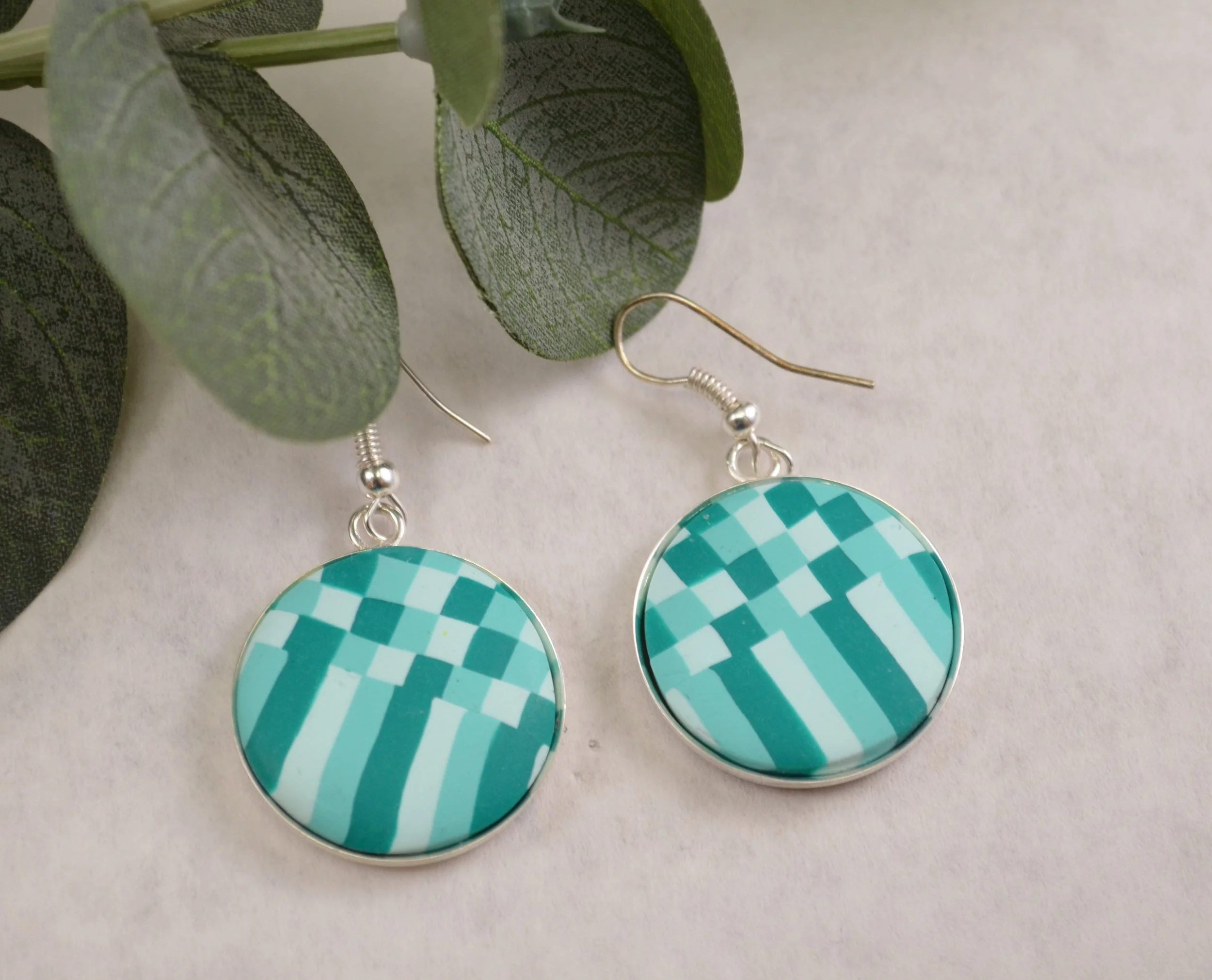 Earrings Turquoise Check with Stripe 1.JPG