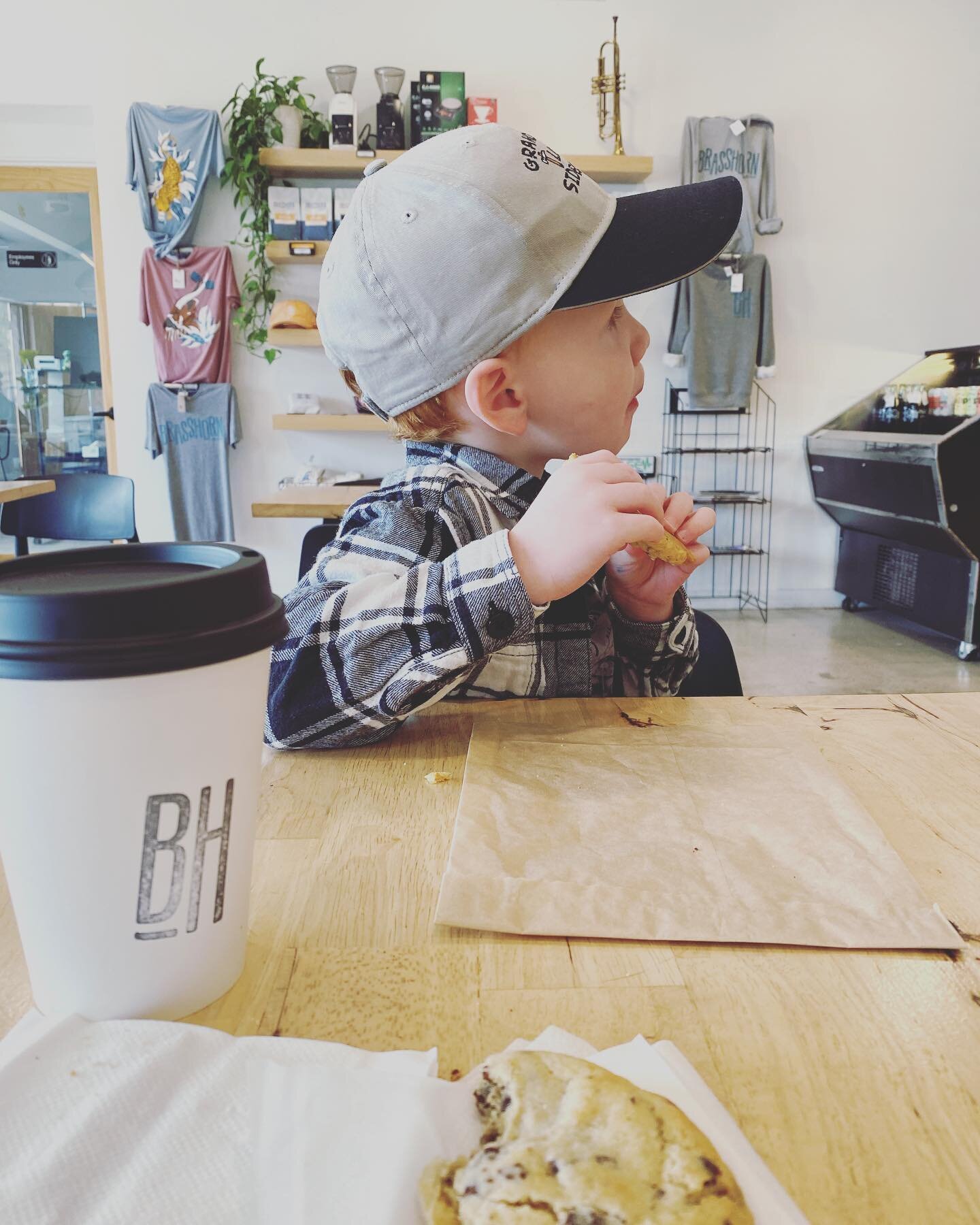 Coffee and chocolate chip cookies with my boy.