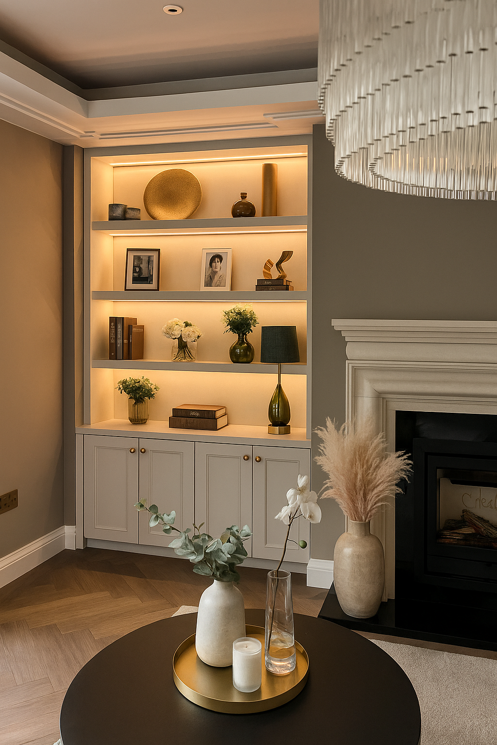 Elegant Living Room with Illuminated Shelves.png