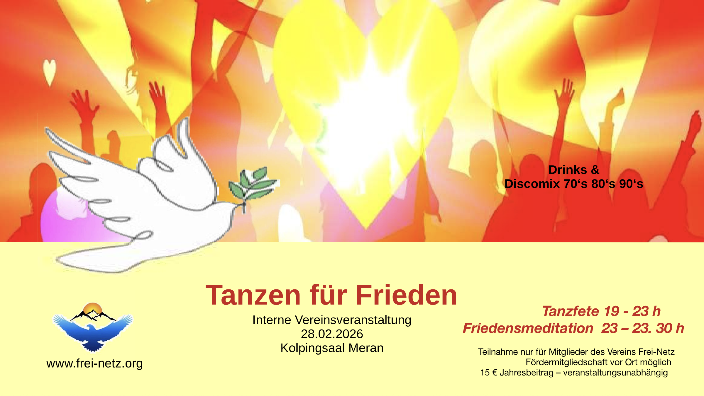 Friedenstaube und tanzende Menschen