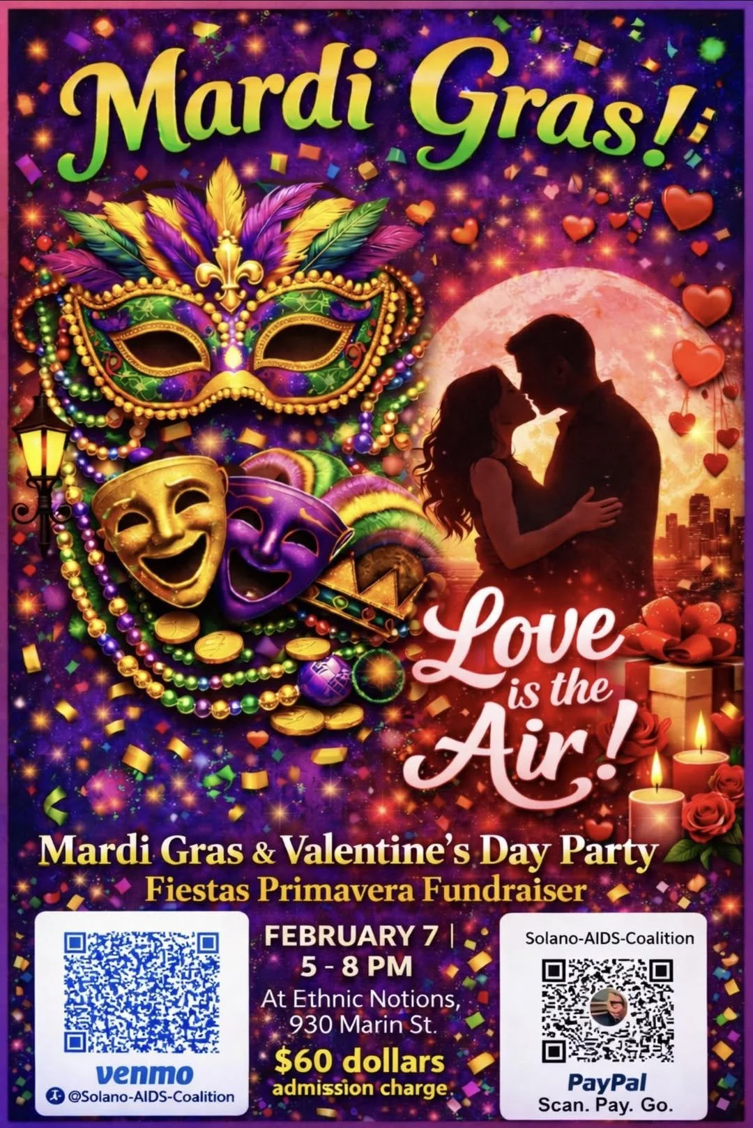 Solano AIDS Coalition Fiesta Primavera Fundraiser: Mardi Gras & Valentine's Day Party