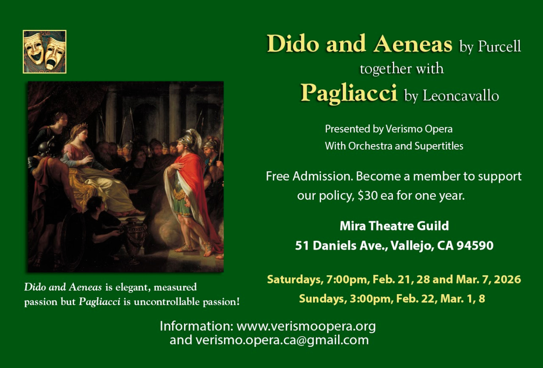 Opera: Dido and Aeneas by Purcell together with Pagliacci by Leoncavallo