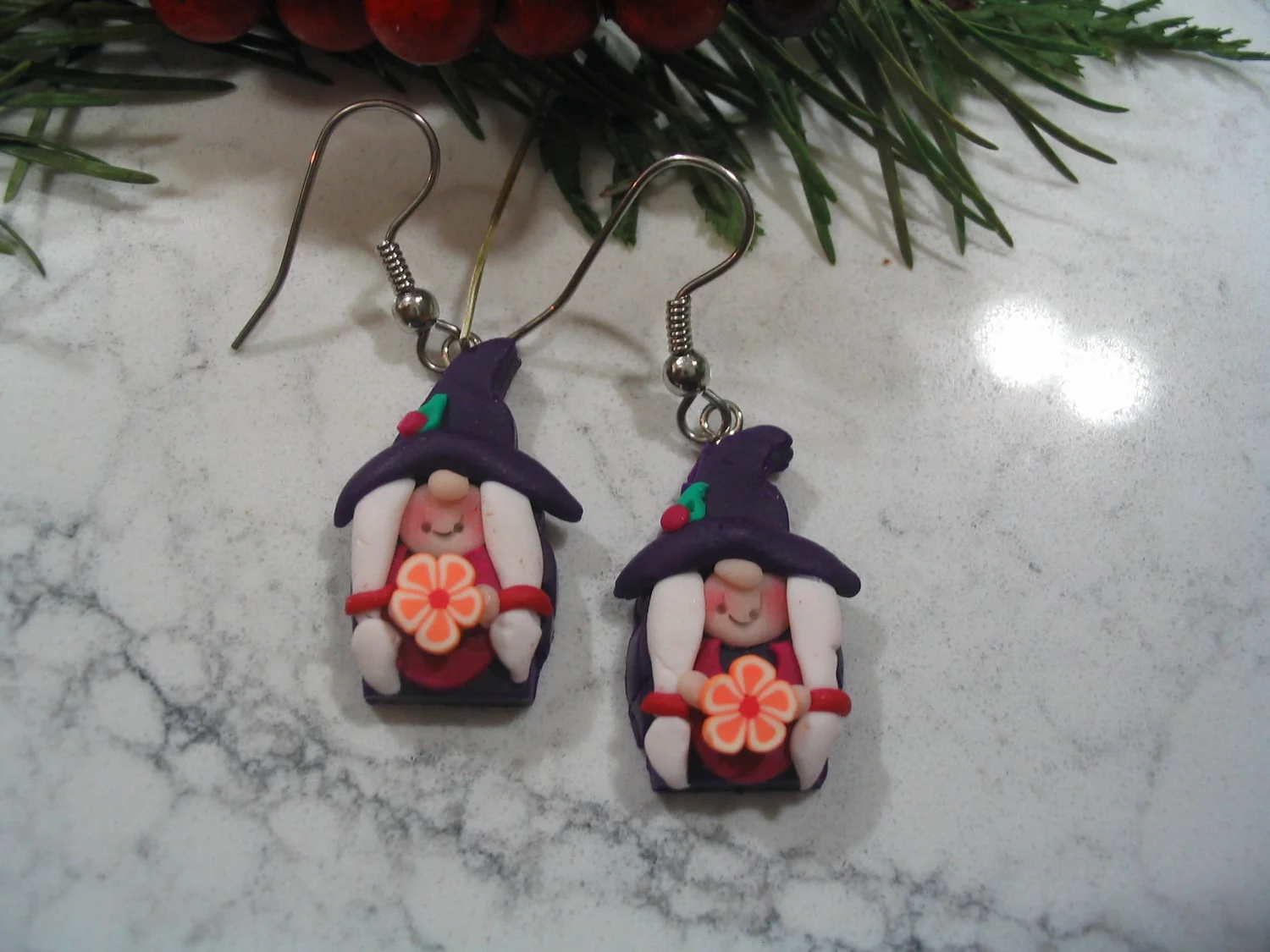 Lady Gnome Earrings Dark Purple Magenta — Studio 10 Arts