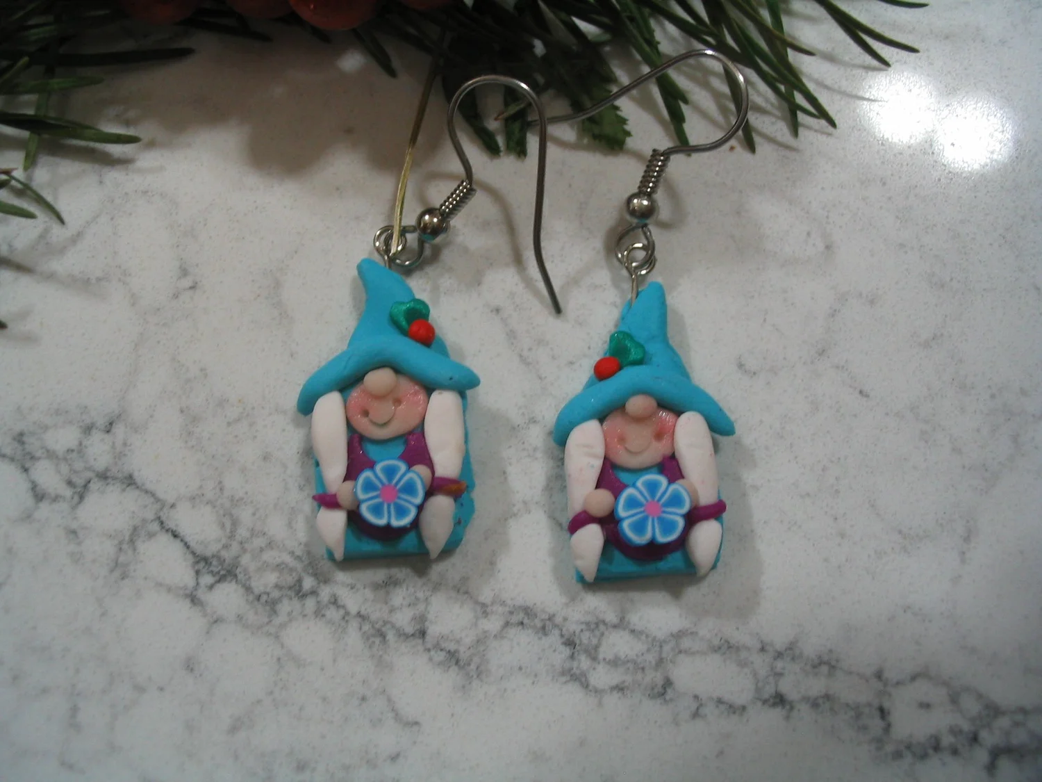 Lady Gnome Earrings Light Blue Bright Purple — Studio 10 Arts