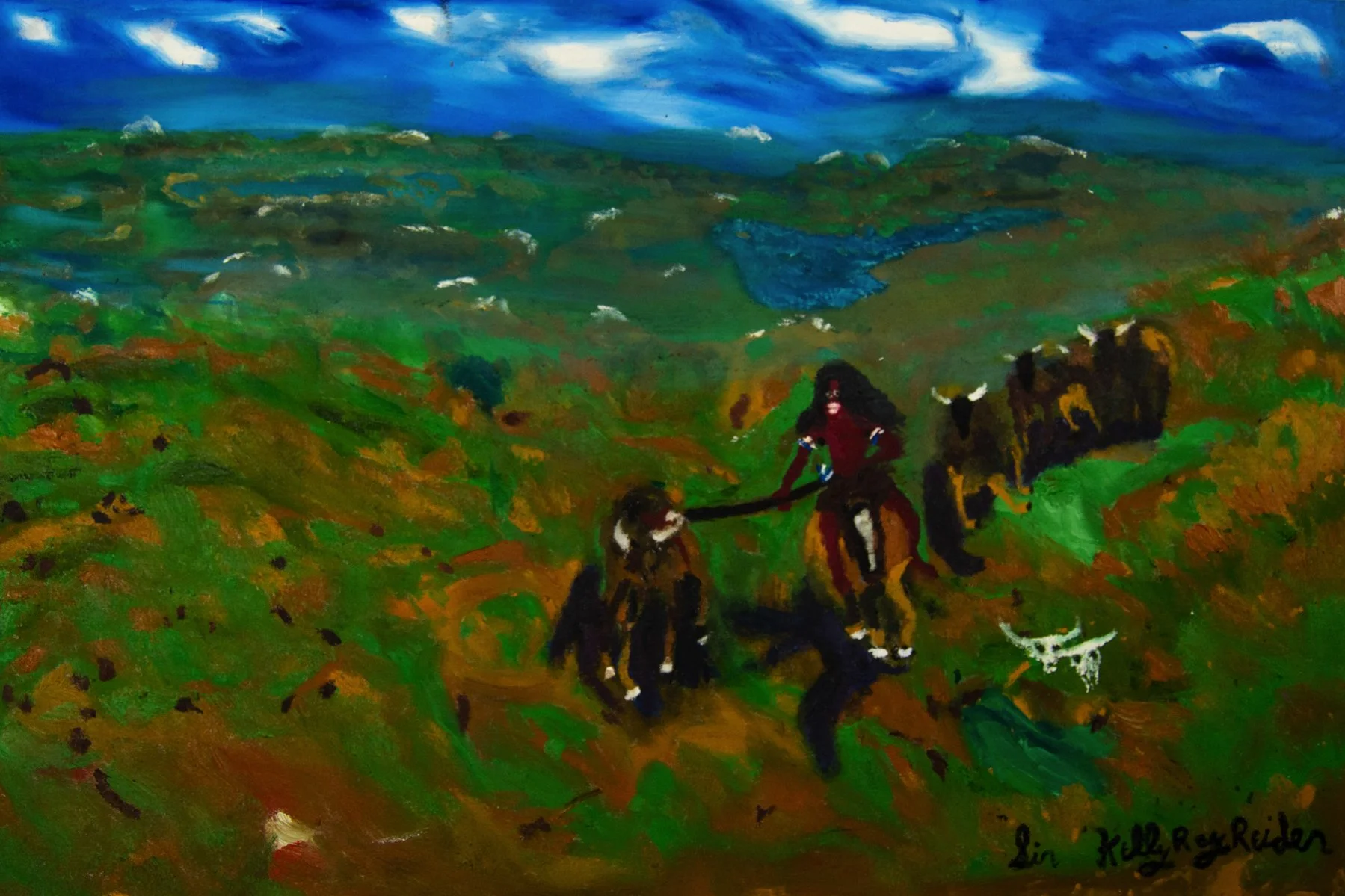 "Selling Cattle to Crazy Horse" by Kelly Reider, Oil on Canvas, 22 x 28, $200