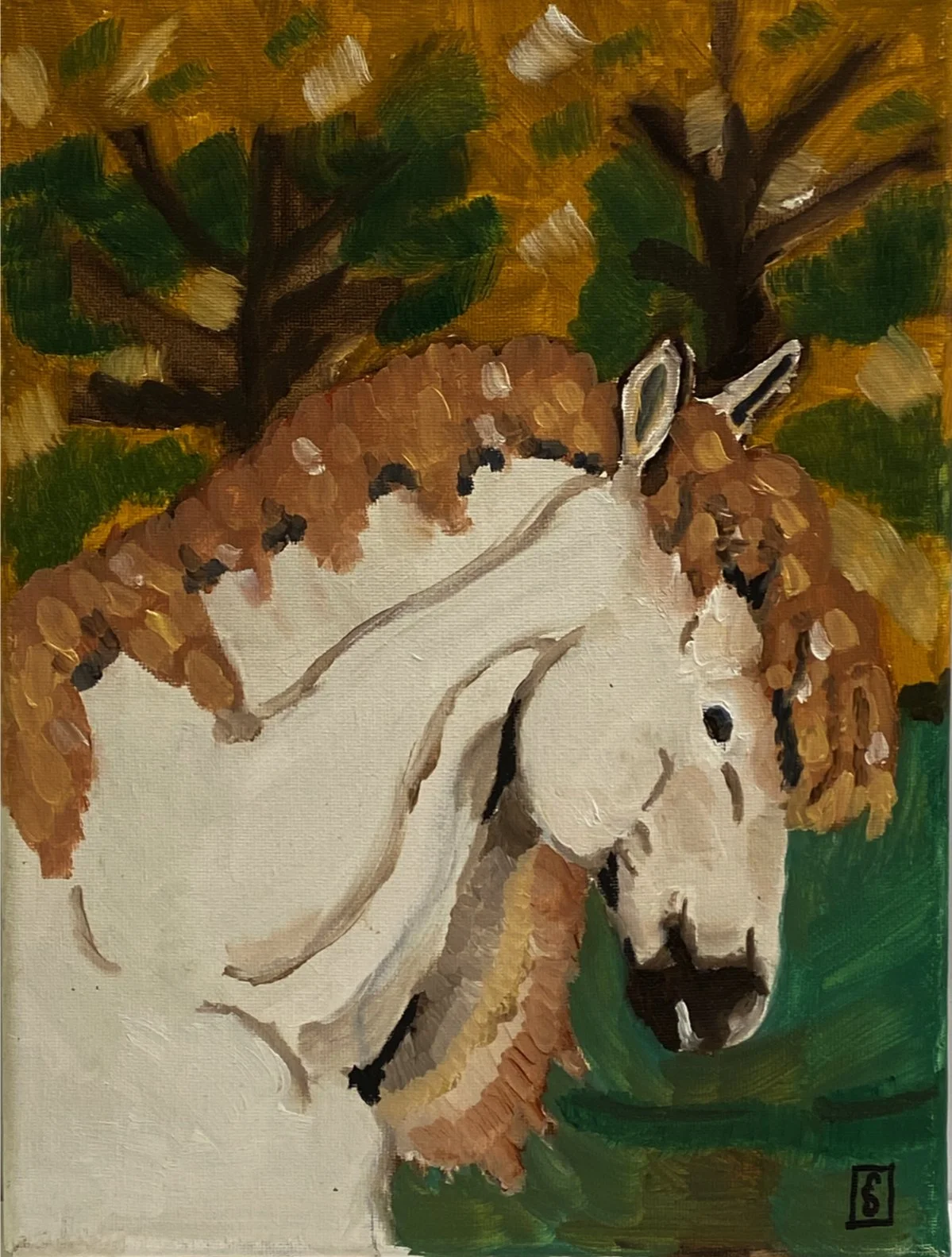 "Horse in the Trees" by Steven Fisher, Oil on Canvas, 9 x 12, $100