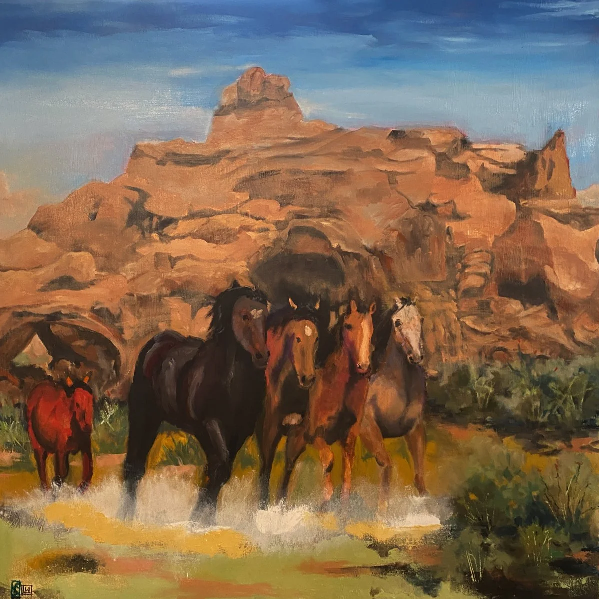 "Wild Mustangs" by Steven Fisher, Oil on Canvas, 36 x 36, $375
