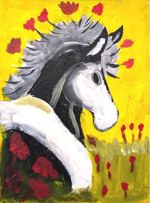 "Horse with Red Roses" by Steven Fisher, Acrylic on Canvas, 18" x 24" ($200)