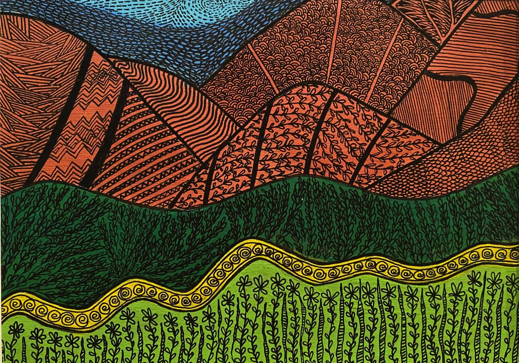 "Lush Landscape" by Kirti Sinha, Acrylic + Pen on Paper, 11 x 14, $150 (Unframed)