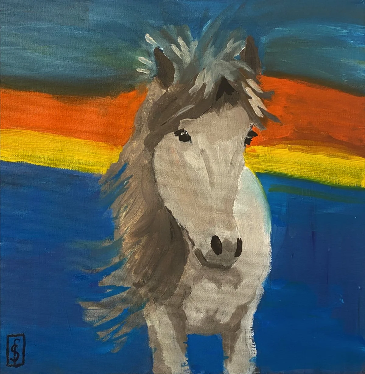 "Horse on Glacier" by Steven Fisher, Oil on Canvas, 12 x 12, $125