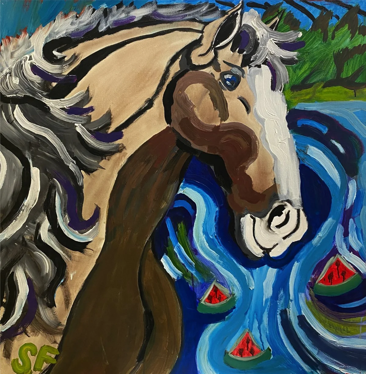 "Watermelon Horse" by Steven Fisher, Acrylic on Canvas, 36 x 36, $350