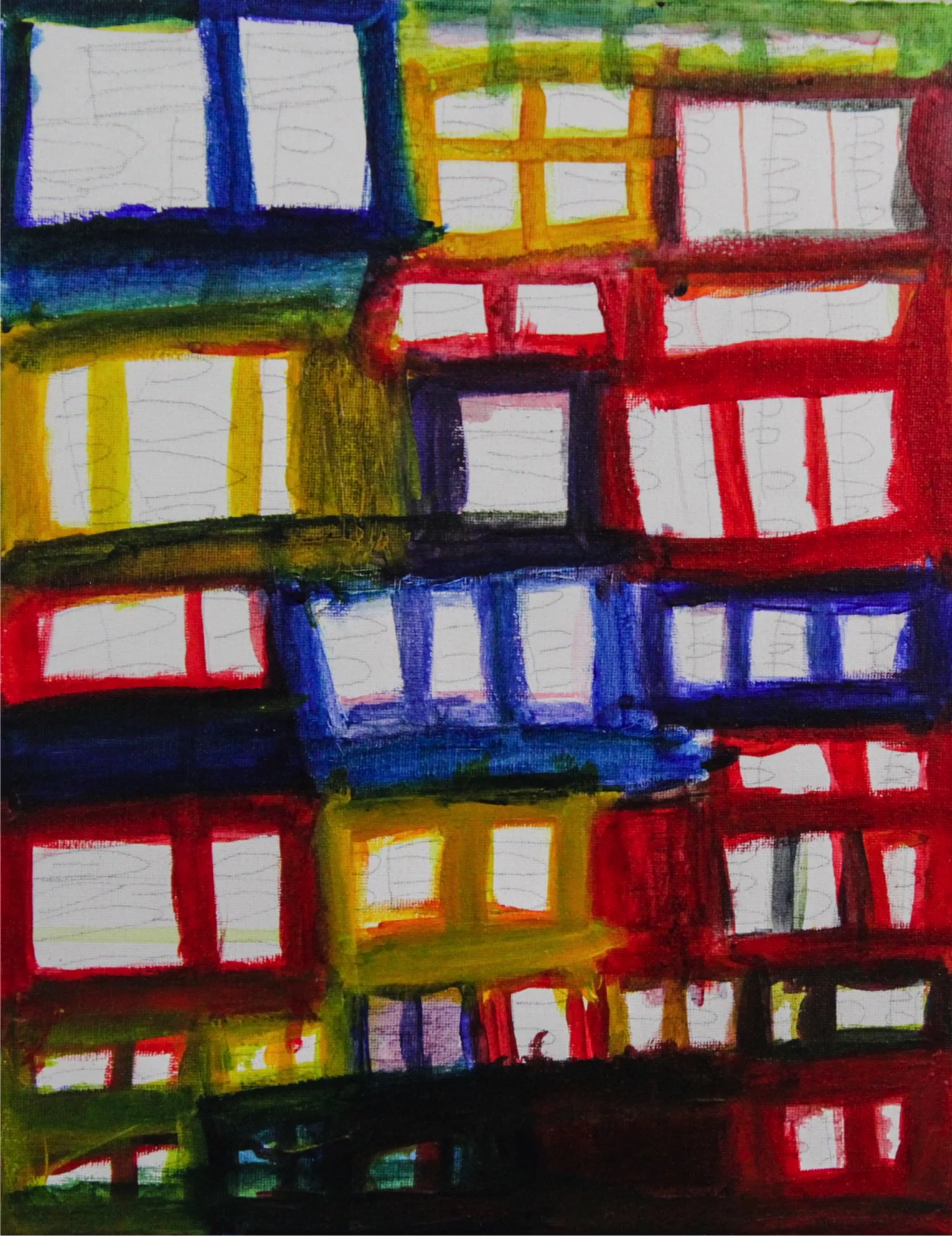 "Buildings #2" by Ramin Mandavi, Acrylic on Canvas, Artwork size 11 x 14, Framed 12 x 15 ($75)