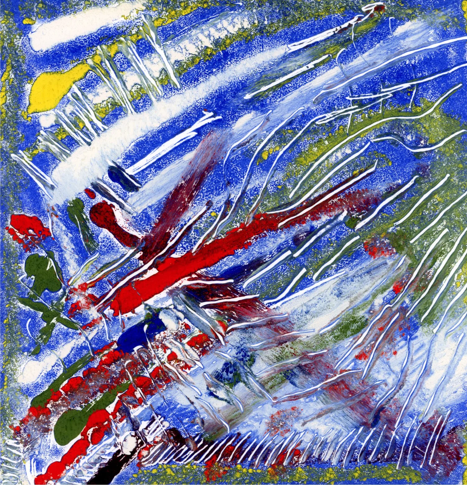 "Ocean Breeze" by Tasha Johnson, Monotype Print on Paper, Artwork size 9 x 9, Framed 13 x 13 ($50)