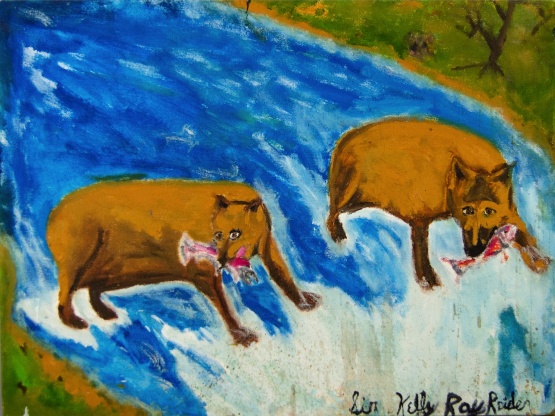 "Salmon Catch" by Kelly Reider, Oil on Canvas, 18 x 24, $175