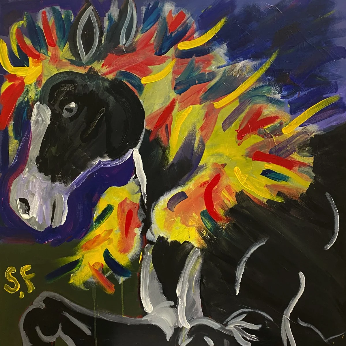 "Black Beauty" by Steven Fisher, Acrylic on Canvas, 36 x 36, $150