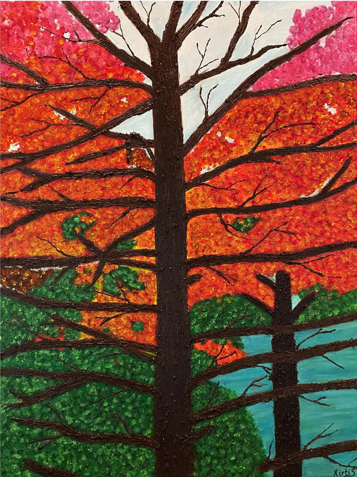 "Fall Tree" by Kirti Sinha, Acrylic on Canvas, 16 x 20, $125