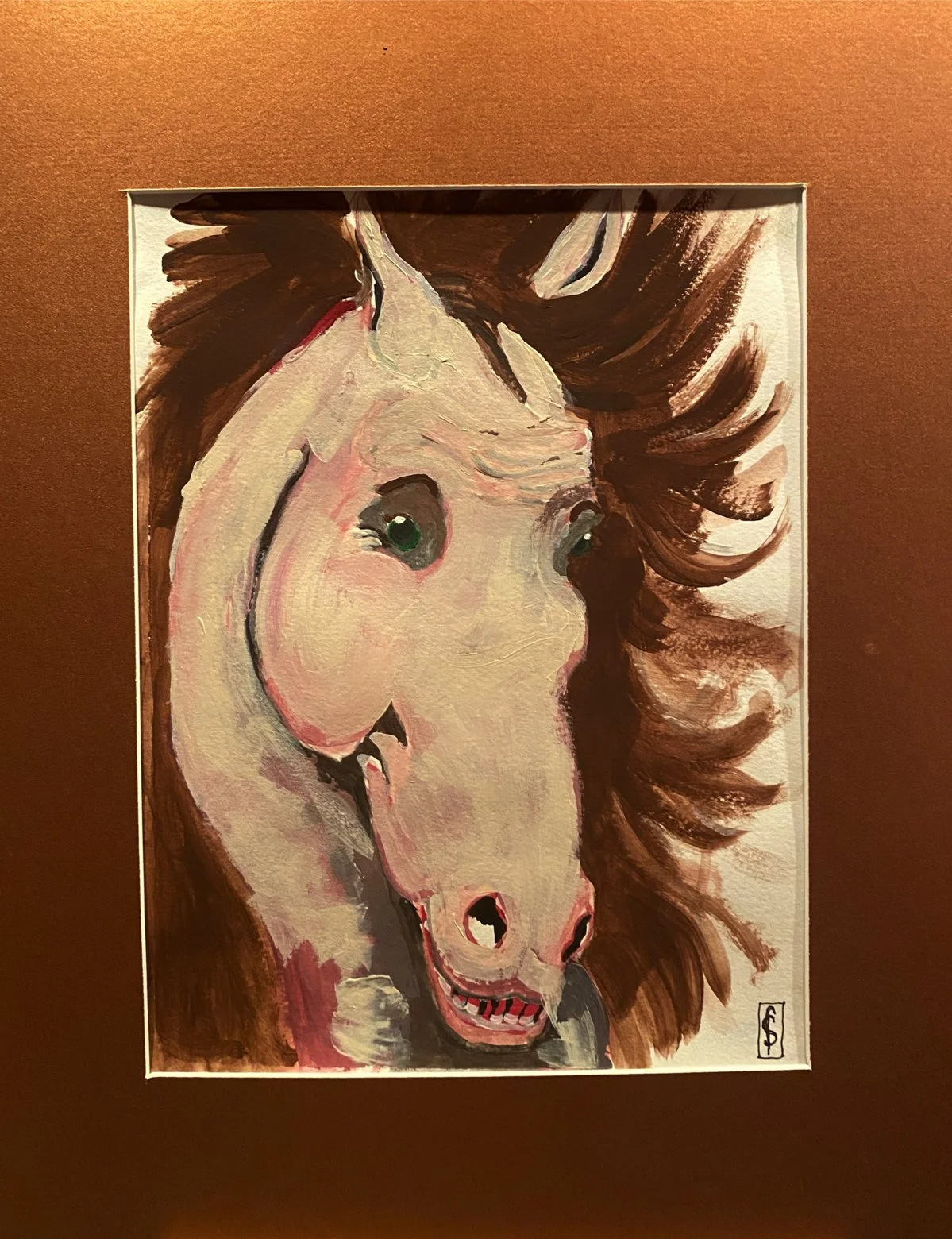 "Horse with Skinny Eyebrows" by Steven Fisher, Acrylic on Board, 16 x 20 matted, $100