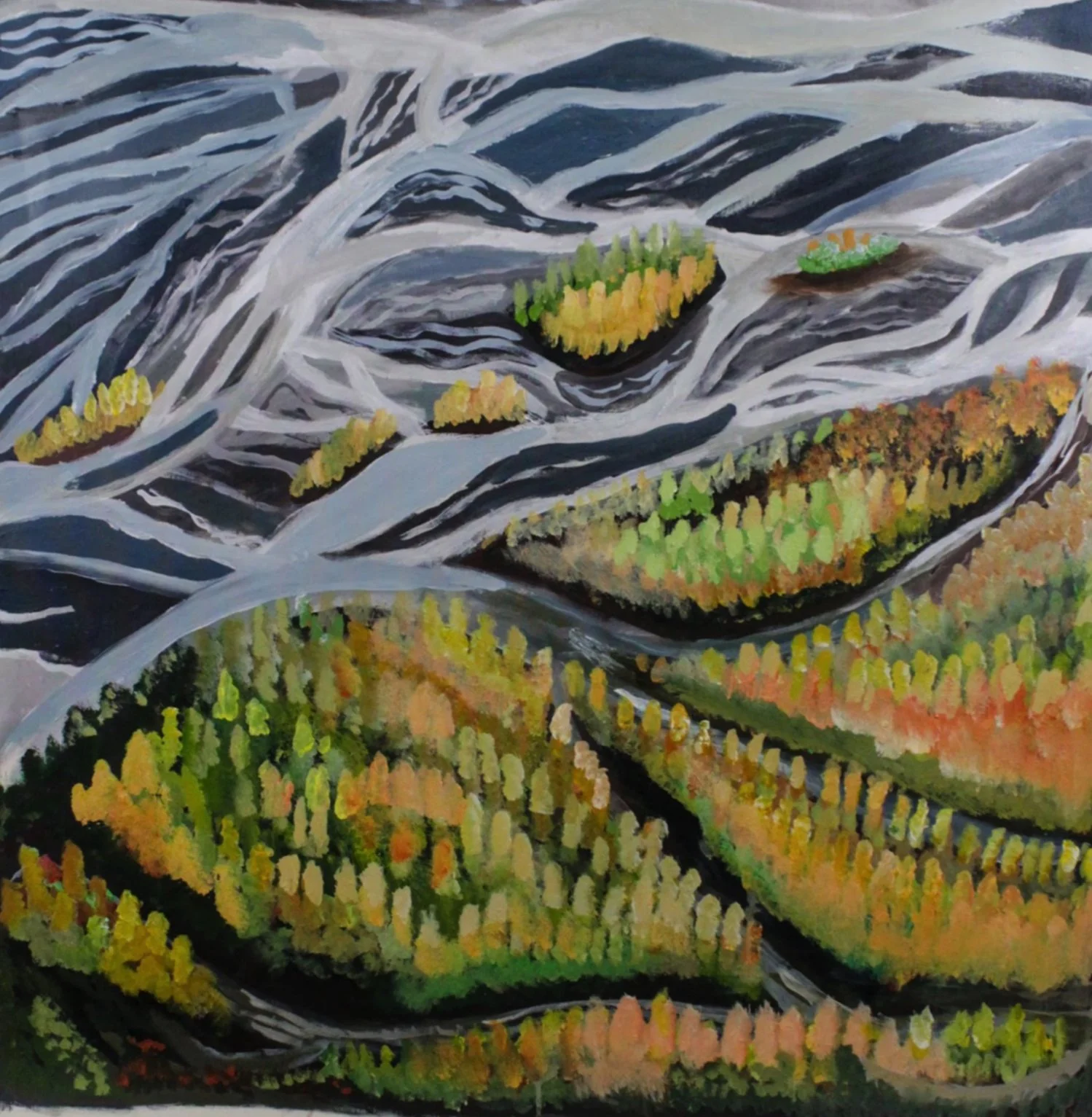 "Mountain Range" by Richmond Freeman, Acrylic on Canvas, 44 x 42 (not stretched)