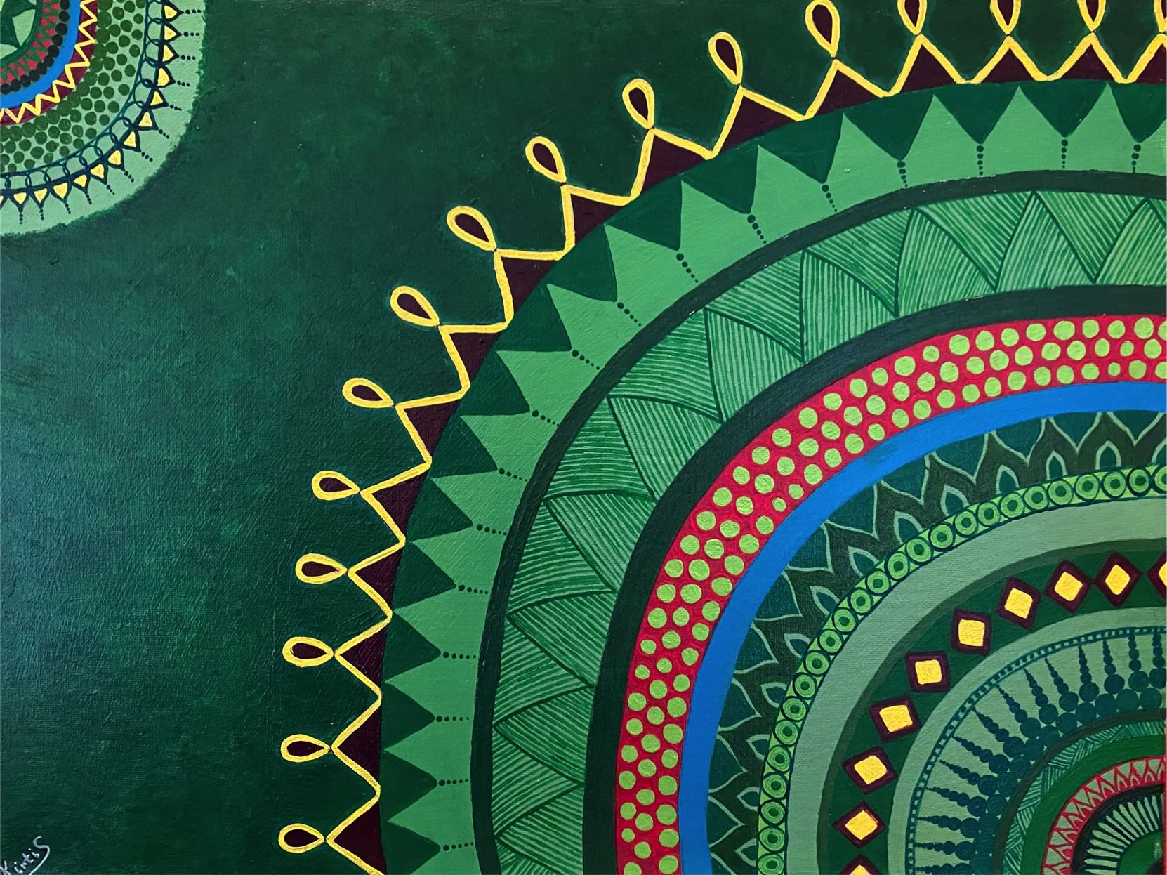 "Green Mandala" by Kirti Sinha, Acrylic on Canvas, 18 x 24, $175