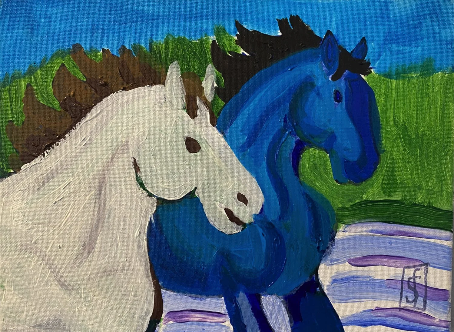 "Horses Running Across Water" by Steven Fisher, Oil on Canvas, 9 x 12, $60