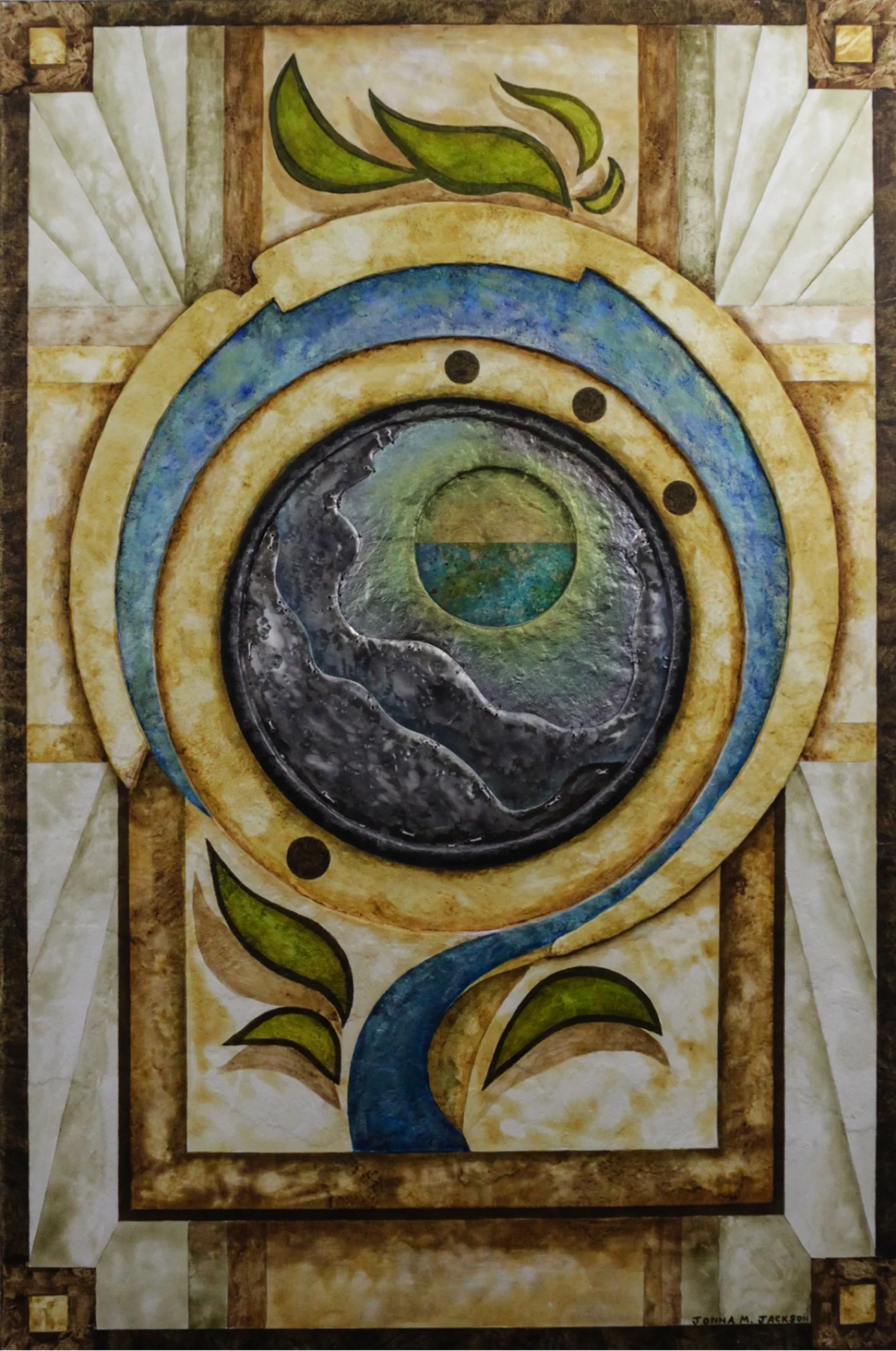 "Firmament" by Jonna Jackson, Mixed Media on Canvas, 24 x 36 ($400)