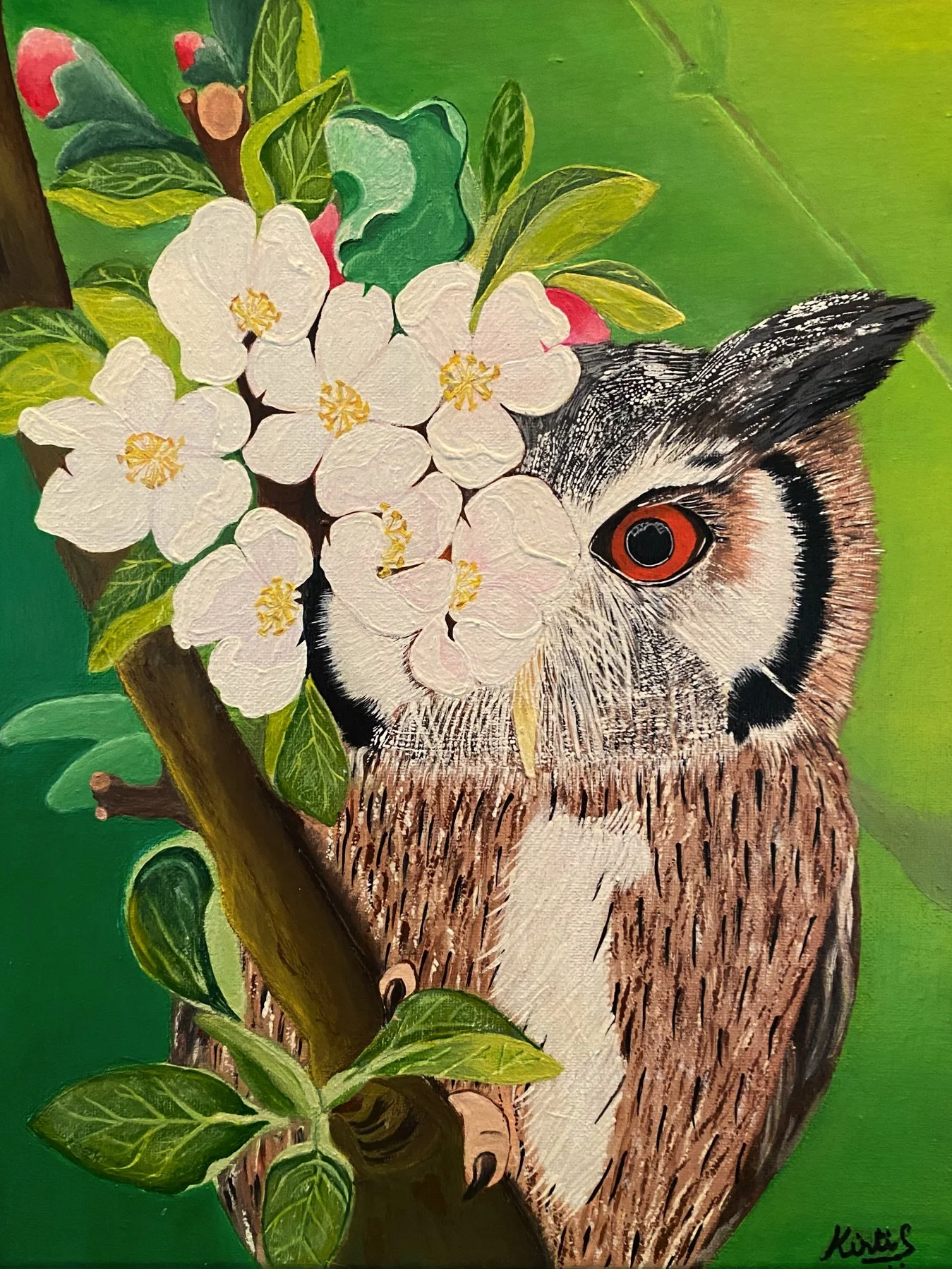 "The Owl" by Kirti Sinha, Acrylic on Canvas, 11 x 14, Original Not For Sale, Custom Order $150