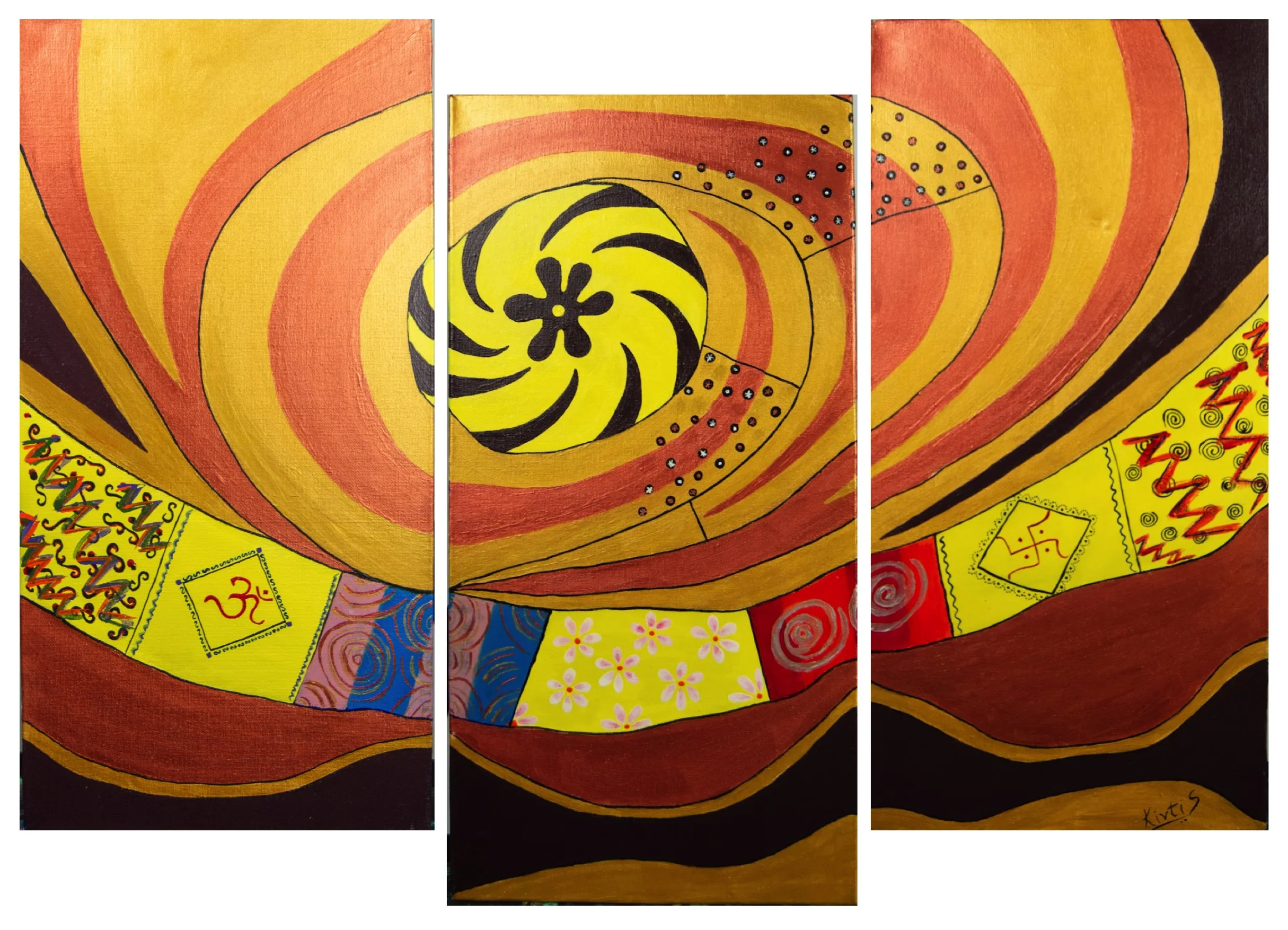 "Tranquility" by Kirti Sinha, Acrylic on Canvas, Three 10 x 20 panels, Original Not For Sale, Custom Order $180