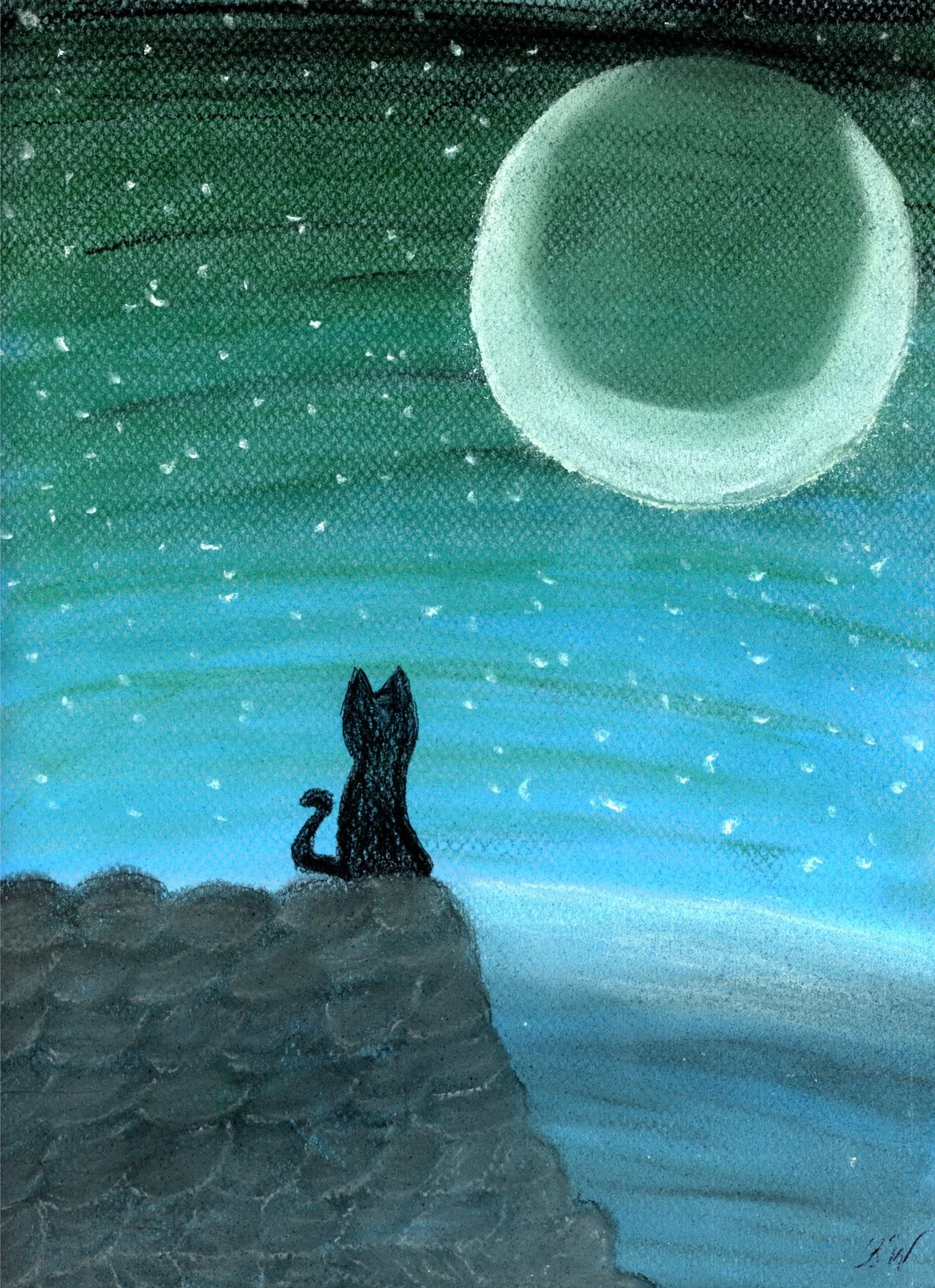 "Nighttime Wandering Under the Stars" by Sheena Walter, Pastel on Paper, Artwork size 9 x 12, Framed 13 x 17 ($90)
