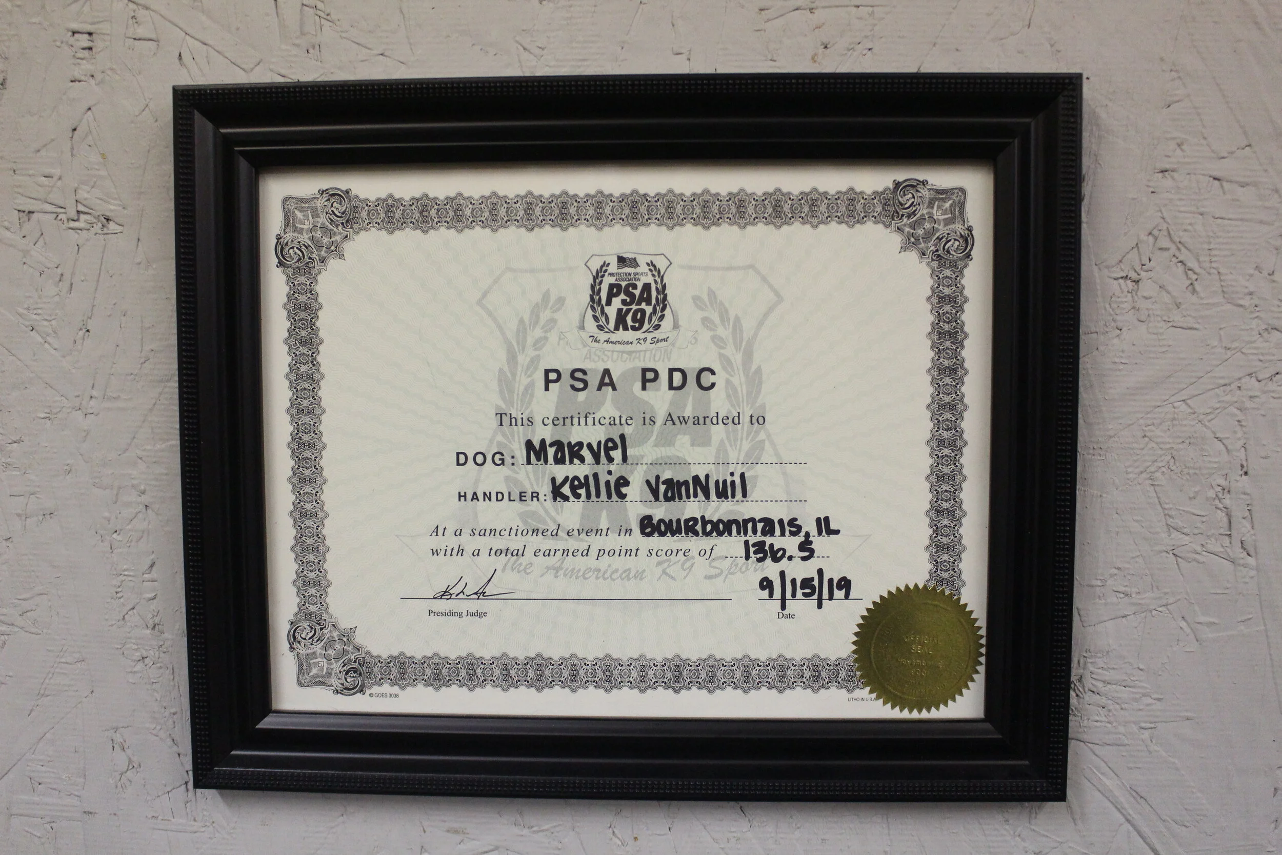 2019 Awards PDC Certificate