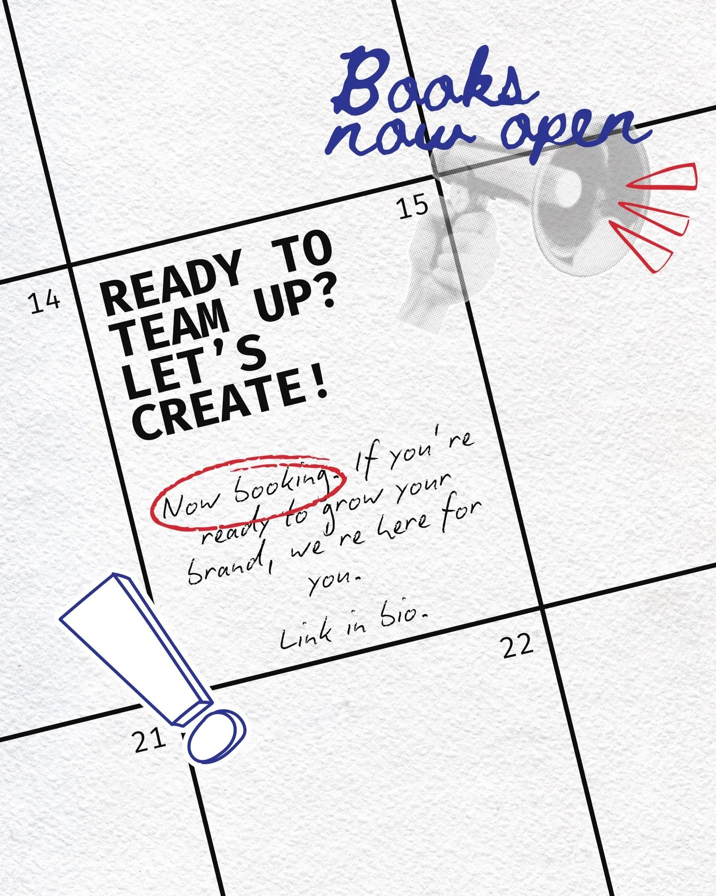 New projects. New energy.
If you&rsquo;re ready to grow your brand, we&rsquo;re here for you.
Now booking &mdash; link in bio.