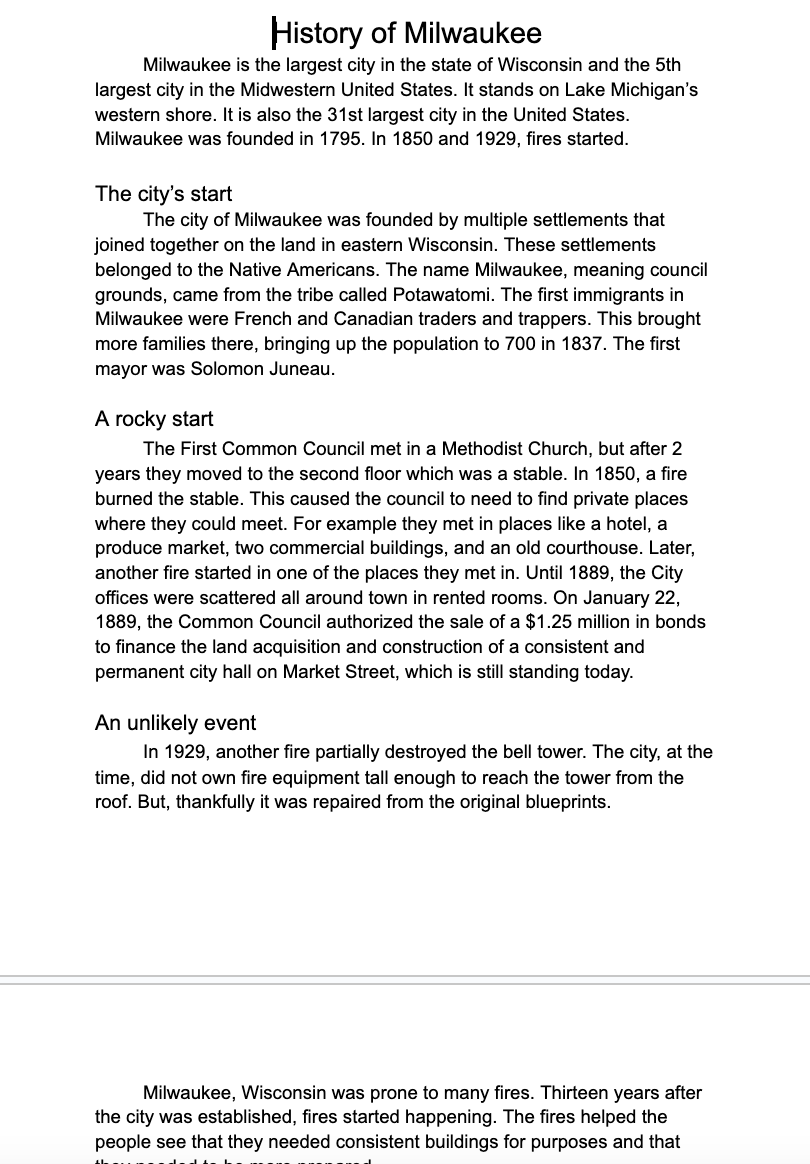 Informational essay on Milwaukee-7th grade student (2021)