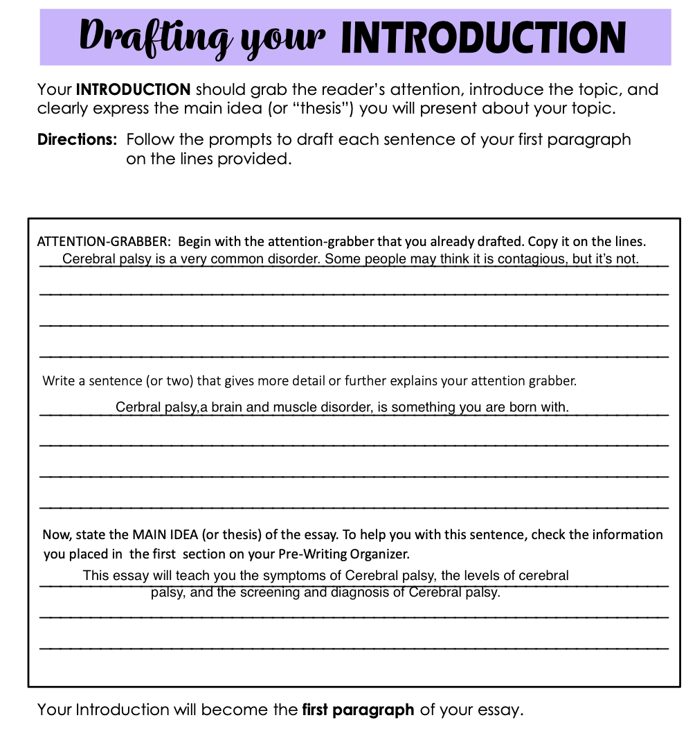 7th Grader Planning her Introduction with a Graphic Organizer (2021)