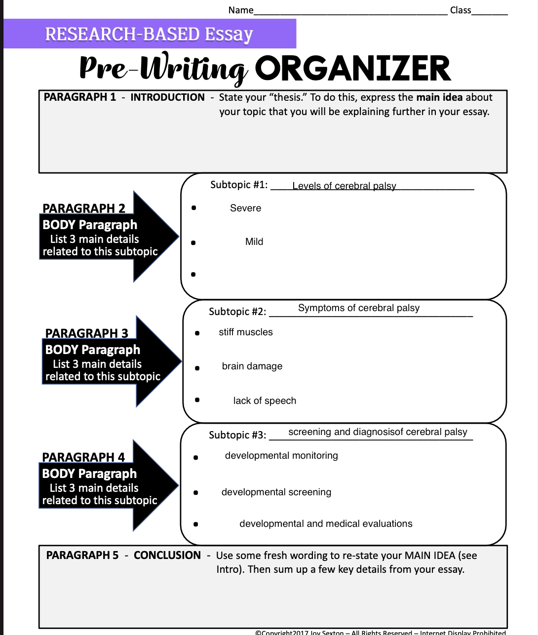 7th Grader Utilizing a Graphic Organizer to Plan Subtopics (2021)