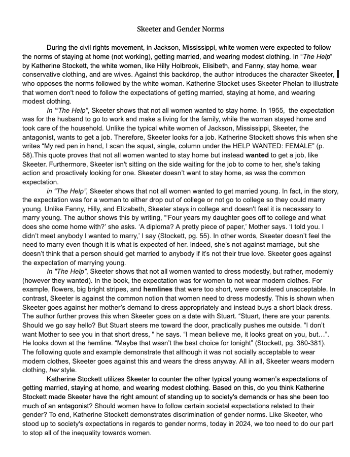 Literary Analysis on the Book "The Help"-8th Grade Student (2025)