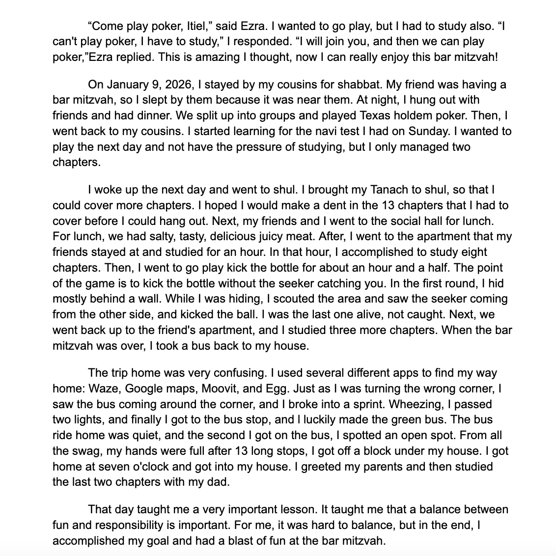 Personal Narrative-7th Grade Student (2026)