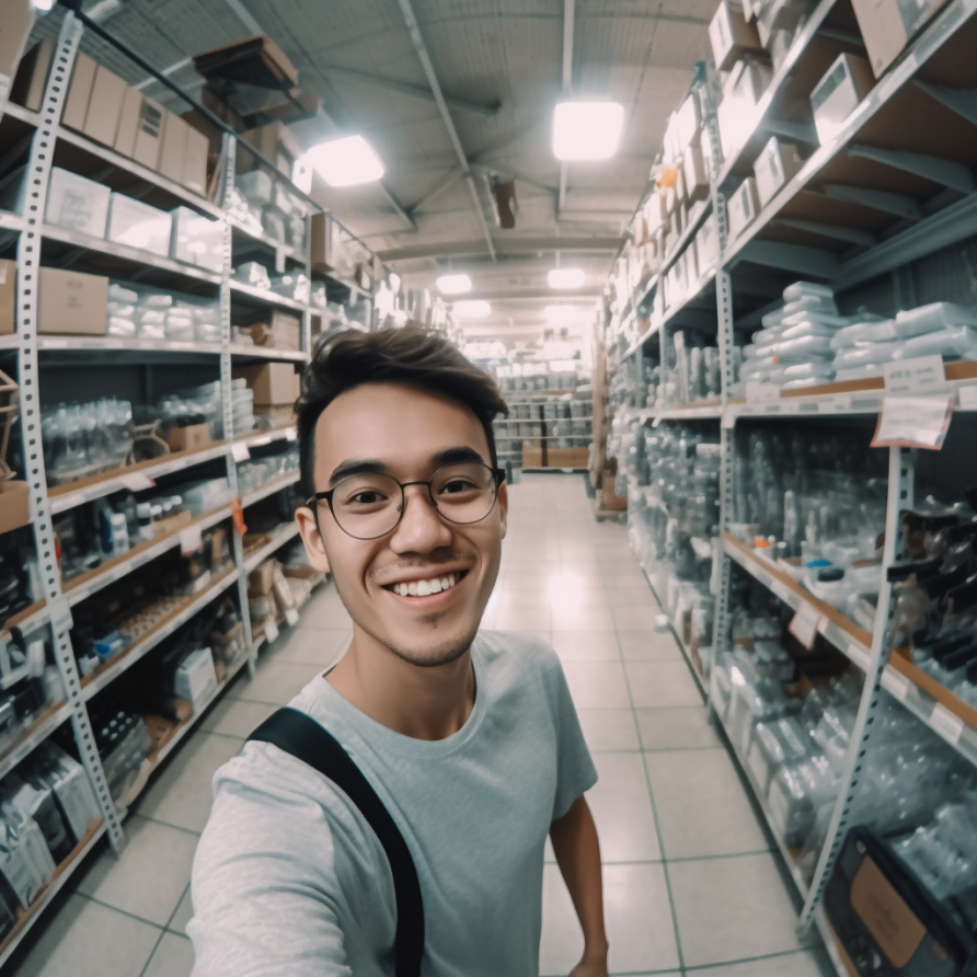 POV of a happy person in a hardware store