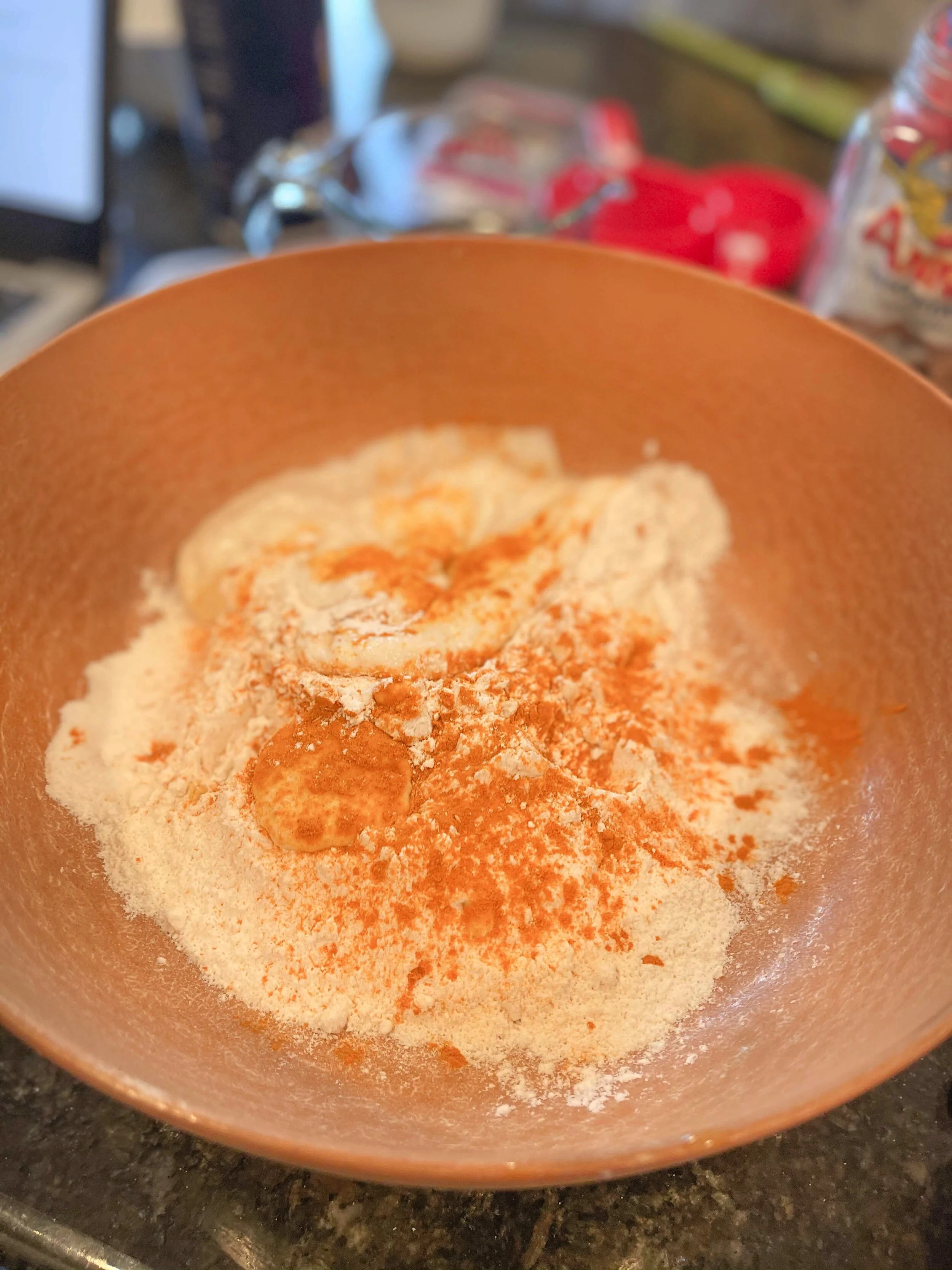 1.5 tsp salt + 1 tbsp turmeric (mix It around before adding in water & sourdough starter) + 2/3 cup sourdough starter (fed)